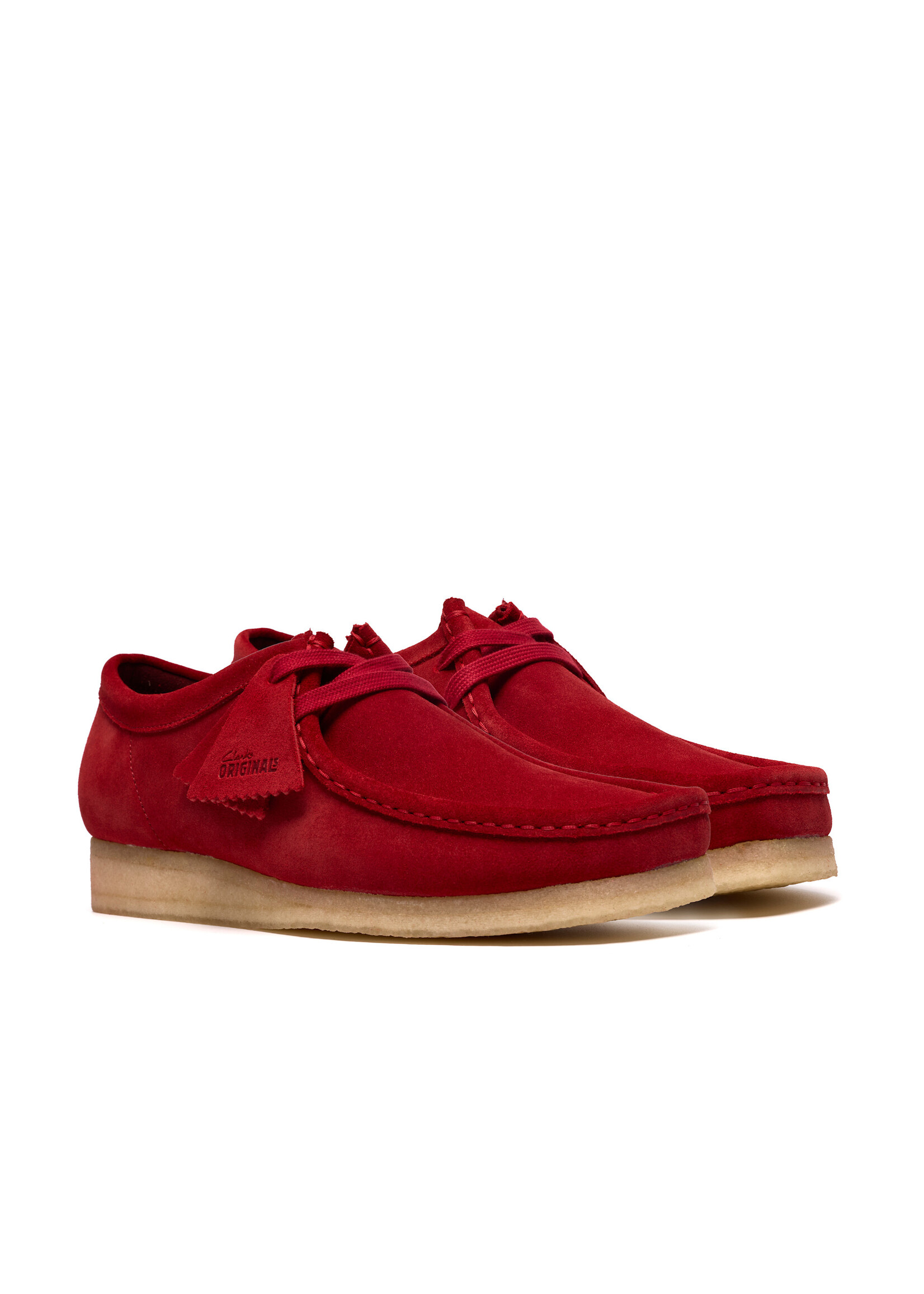 Clarks Men’s Wallabee Deep Red Suede Moc Toe Crepe Sole Shoes – Style 26186772