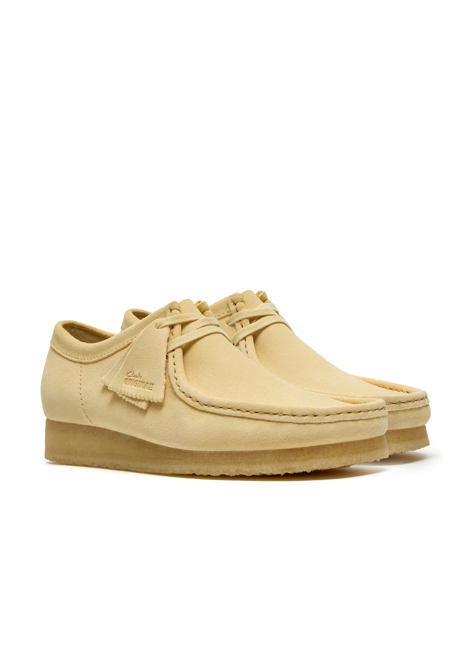 Clarks Men’s Wallabee Pale Yellow Suede Moc Toe Crepe Sole Shoes – Style 26185559
