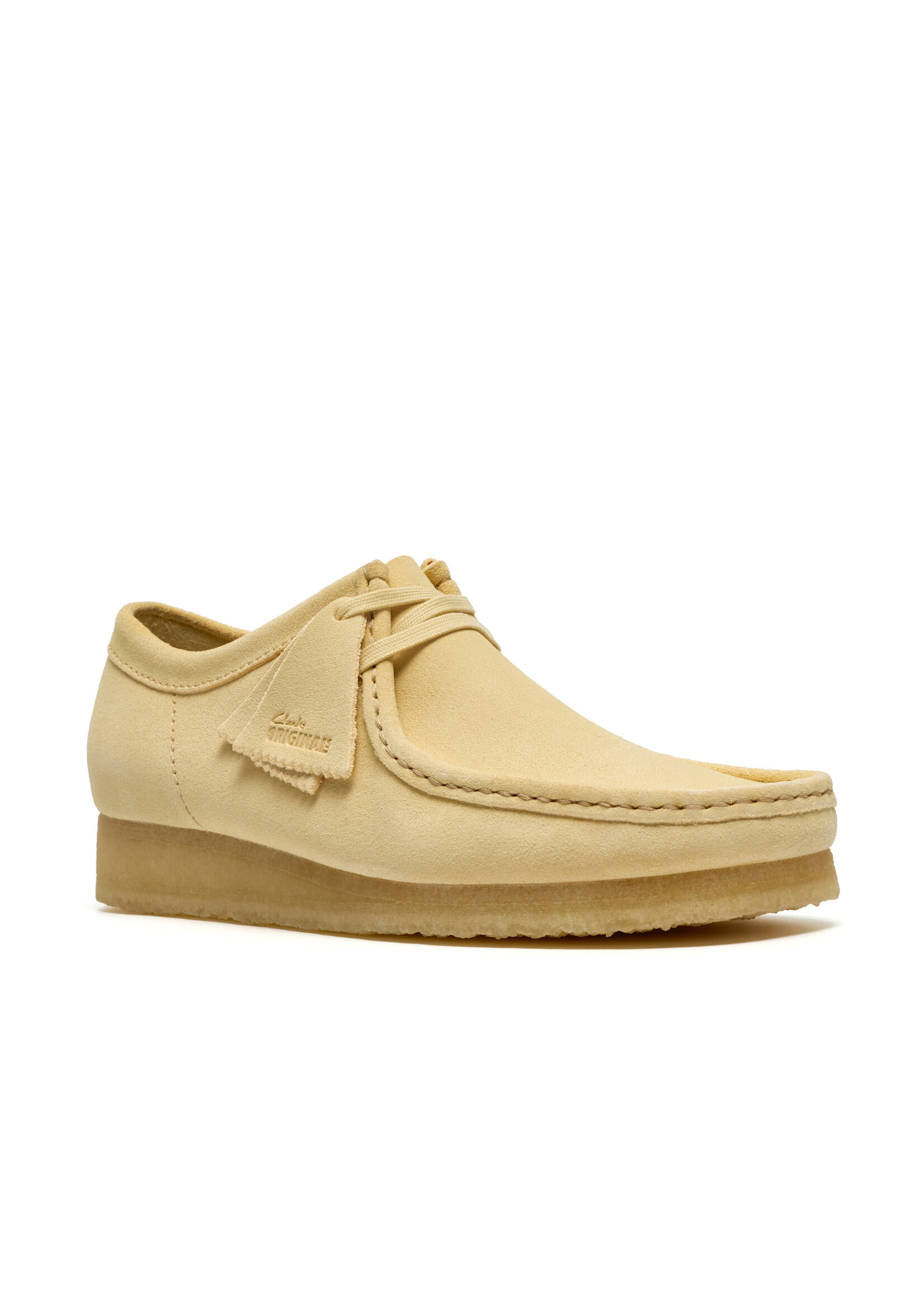 Clarks Men’s Wallabee Pale Yellow Suede Moc Toe Crepe Sole Shoes – Style 26185559