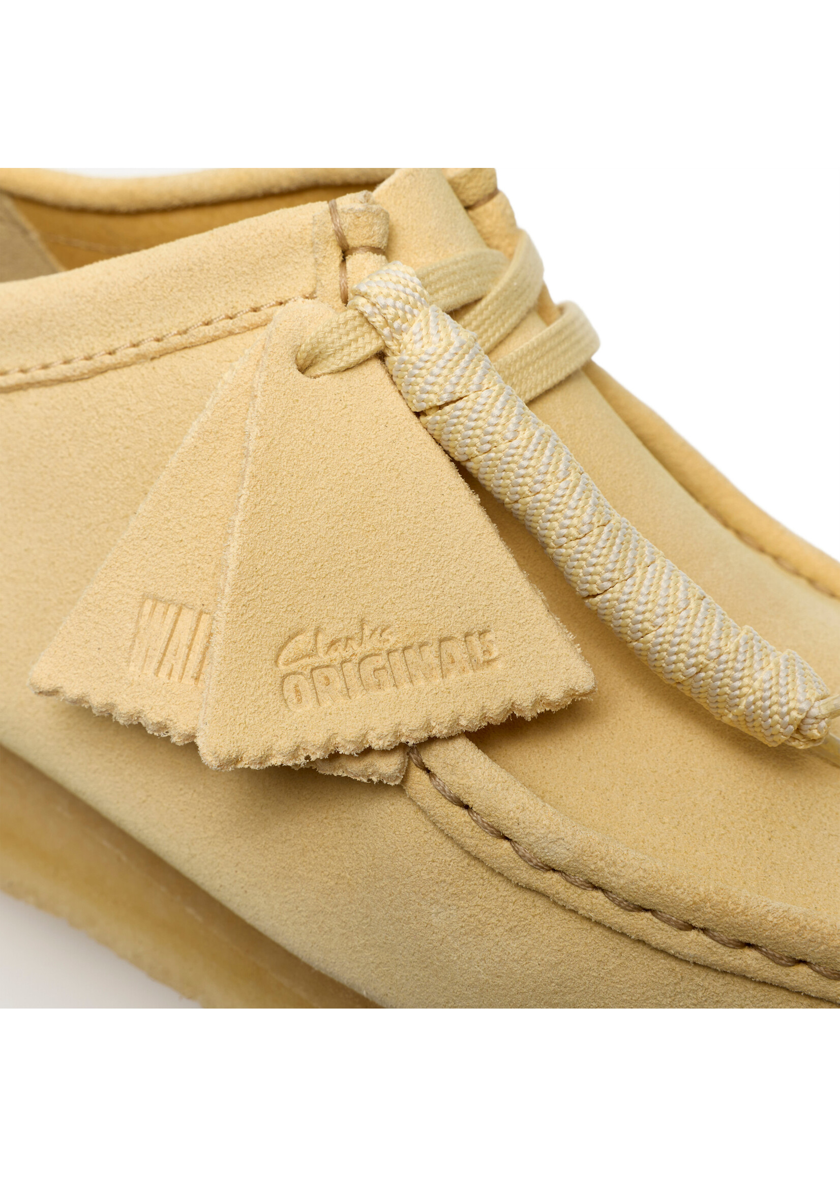 Clarks Men’s Wallabee Pale Yellow Suede Moc Toe Crepe Sole Shoes – Style 26185559