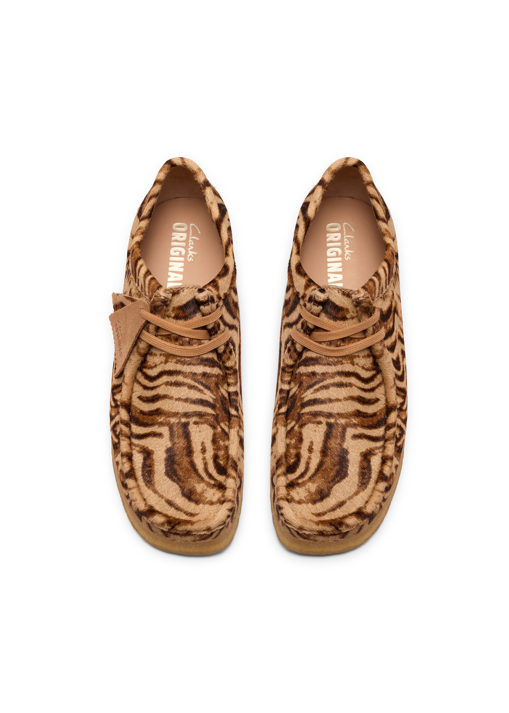 Clarks Men’s Wallabee Tiger Print Brown Suede Moc Toe Shoes with Crepe Sole – Style 26185658