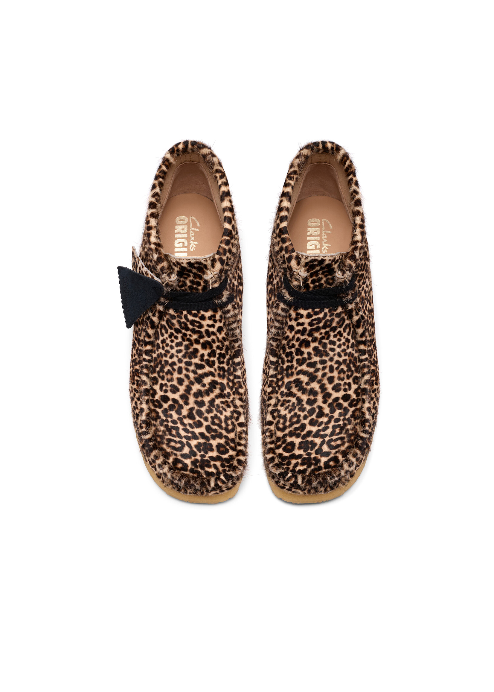 Clarks Men’s Wallabee Boot – Brown Leopard Print Hair-On Suede Upper, Pebble Crepe Sole (Style 26186512)