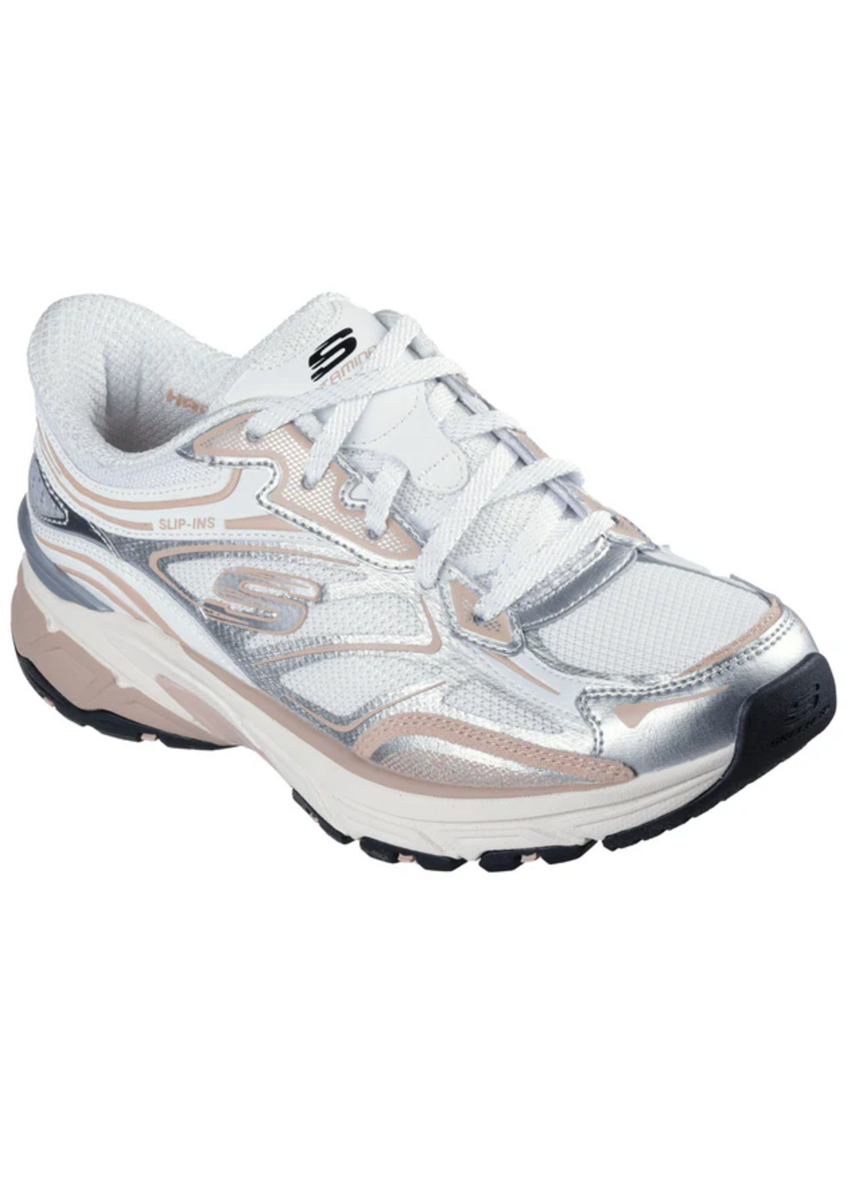 Skechers Women's Slip-Ins Stamina Sport 150710 / White Silver Pink Hands Free Memory Foam Athletic Sneakers