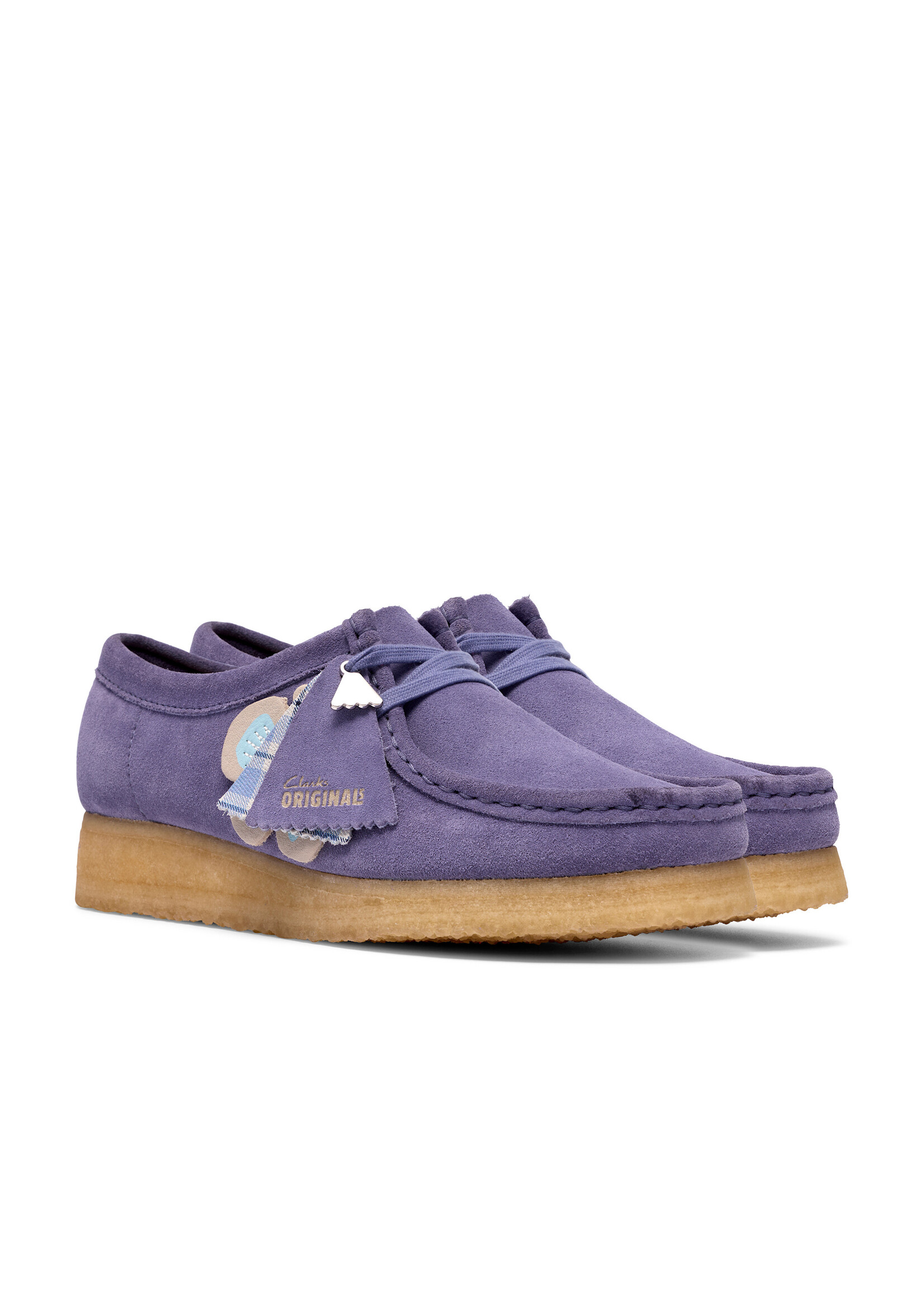 Clarks Originals Women’s Wallabee Purple Interest Suede Shoes – Natural Crepe Sole -26186542