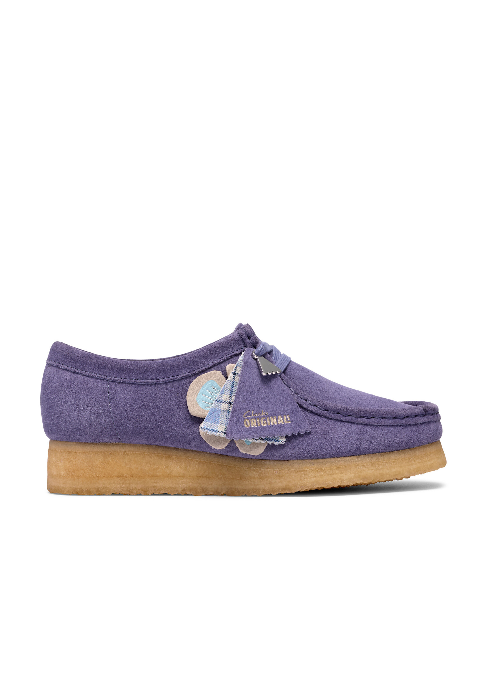 Clarks Originals Women’s Wallabee Purple Interest Suede Shoes – Natural Crepe Sole -26186542