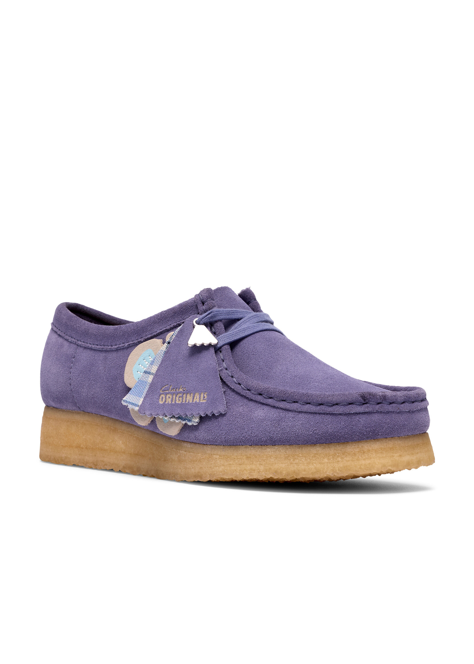 Clarks Originals Women’s Wallabee Purple Interest Suede Shoes – Natural Crepe Sole -26186542