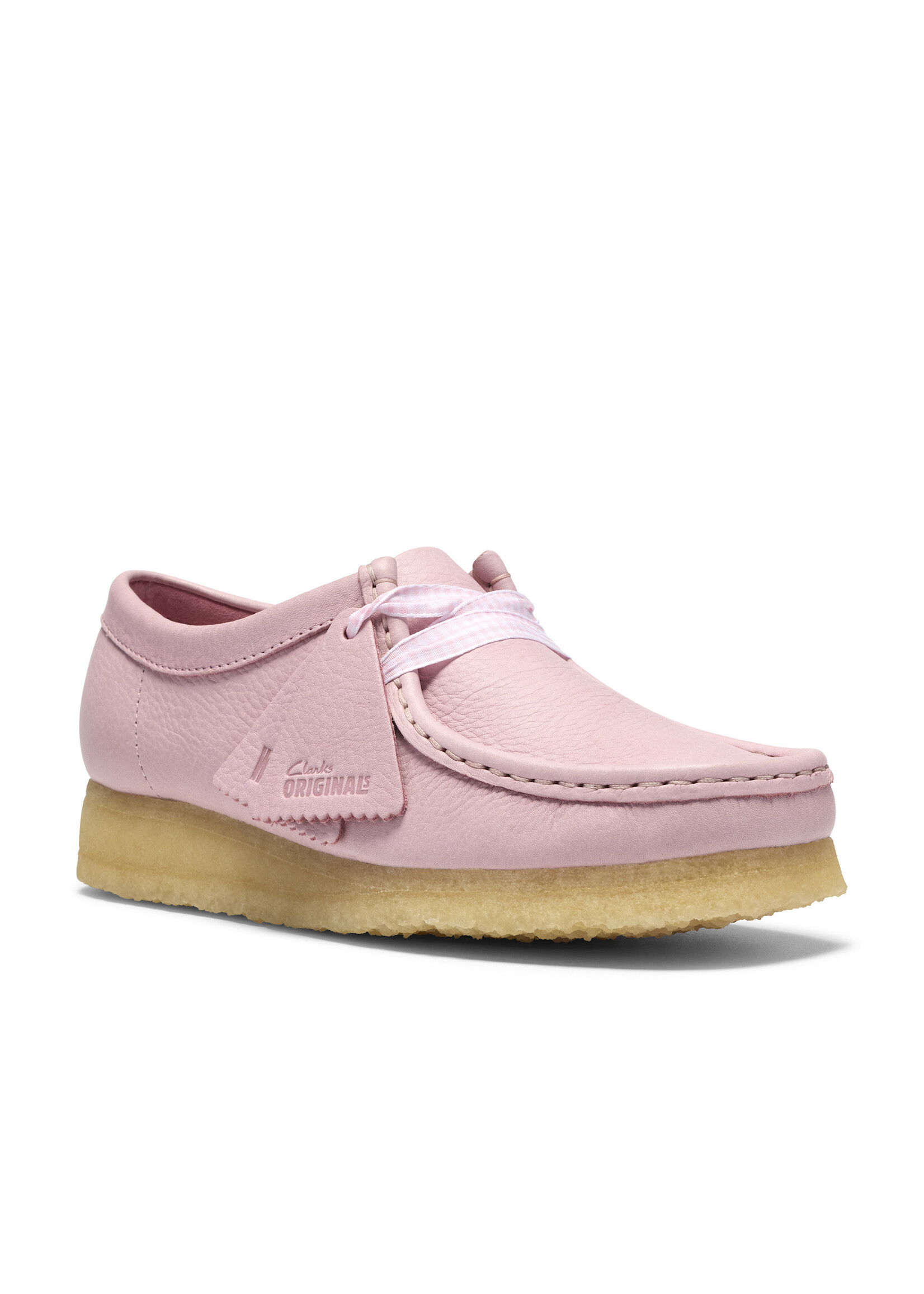 Clarks Originals Women’s Wallabee Baby Pink Leather Shoes – Natural Crepe Sole, Style 26185627