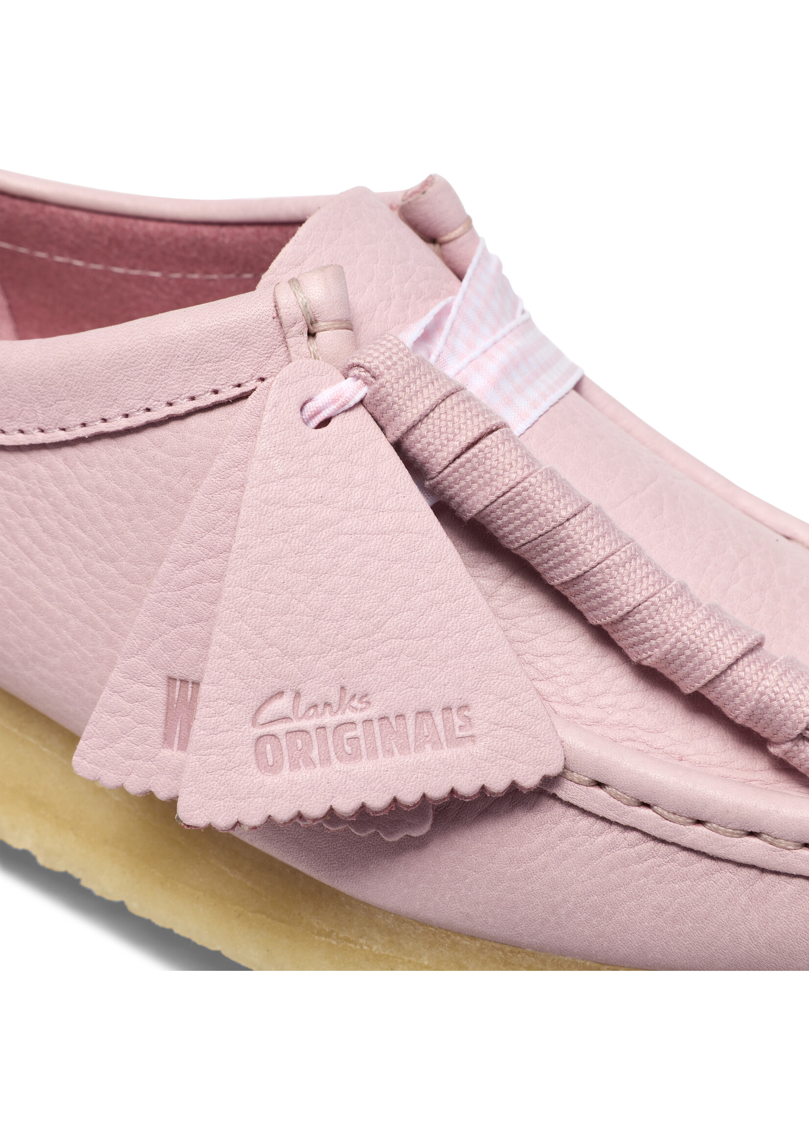 Clarks Originals Women’s Wallabee Baby Pink Leather Shoes – Natural Crepe Sole, Style 26185627