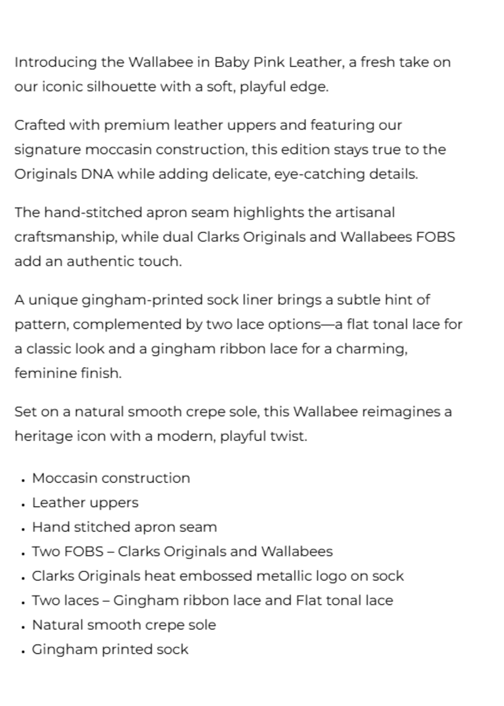 Clarks Originals Women’s Wallabee Baby Pink Leather Shoes – Natural Crepe Sole, Style 26185627