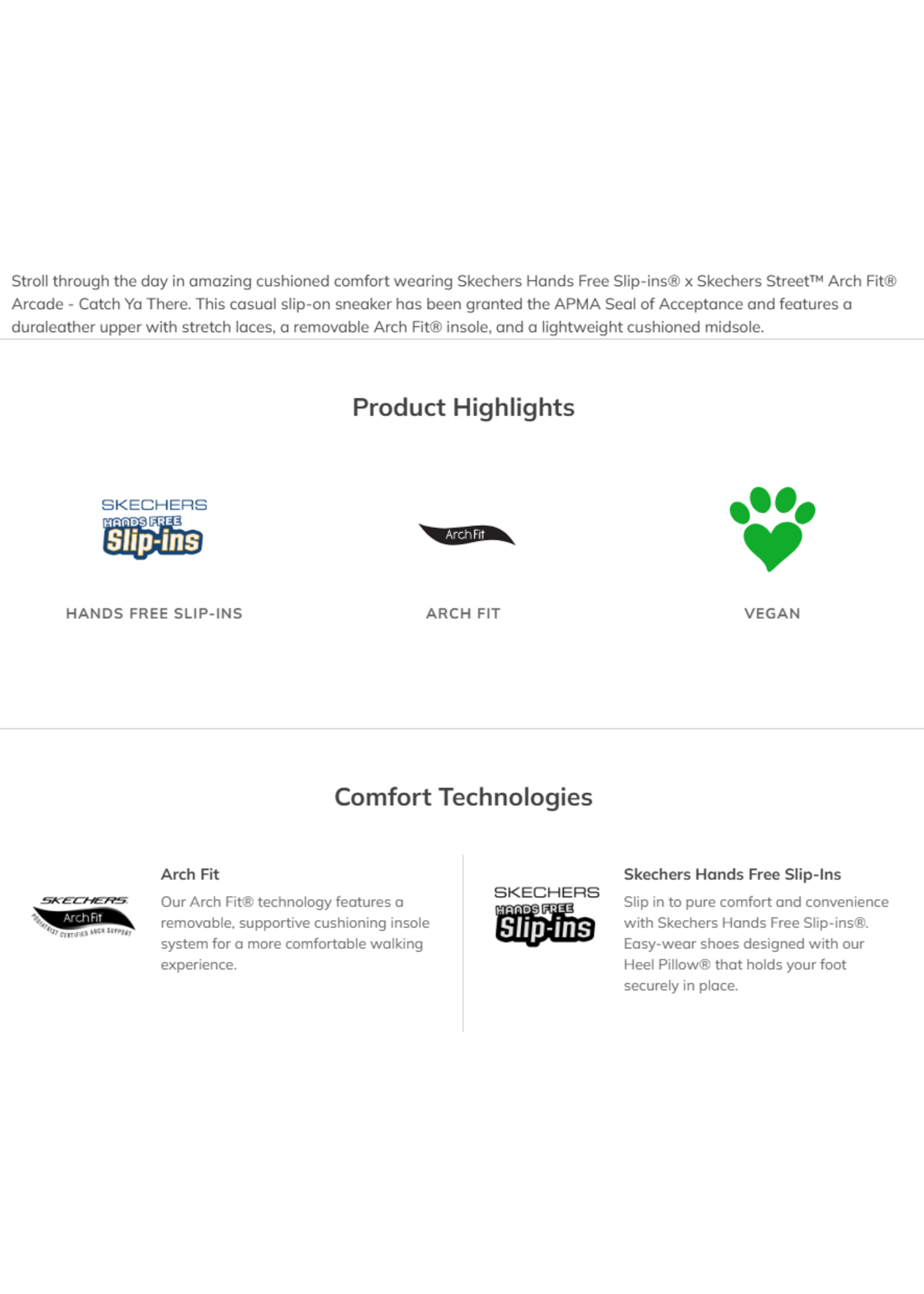 Skechers Womens Slip-ins Hands Free Arch Fit Arcade Catch Ya There 177218 White