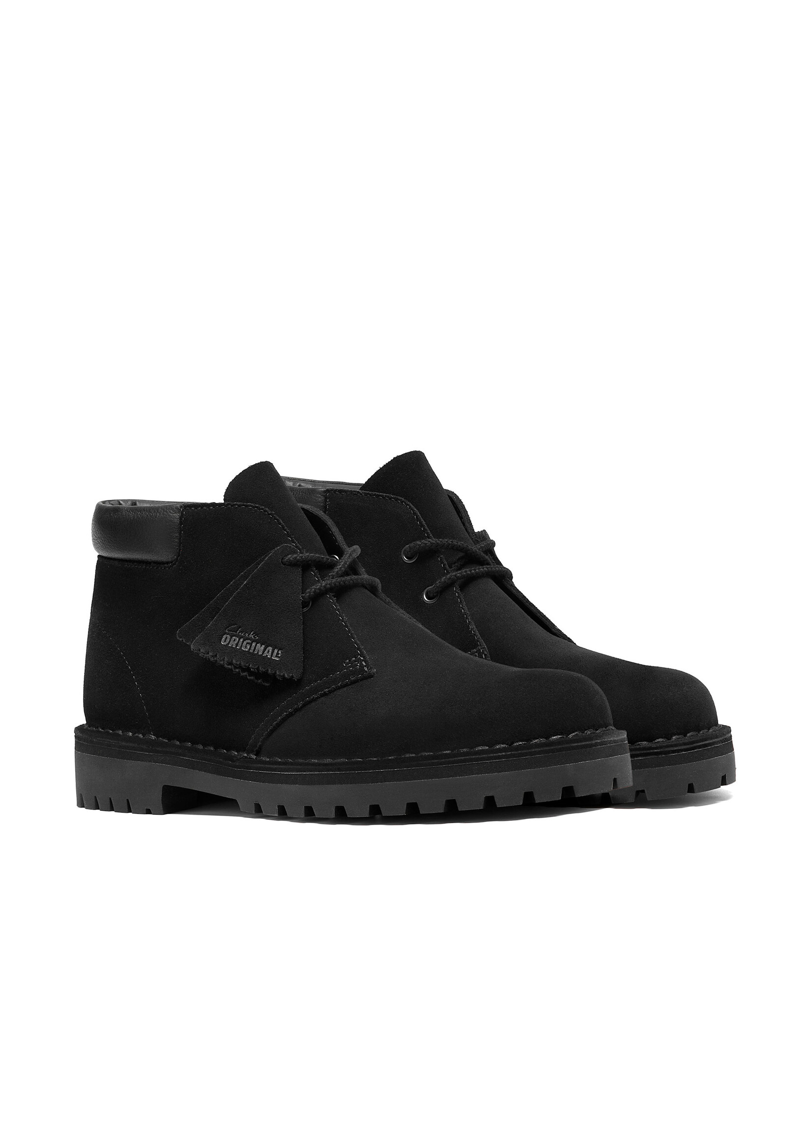 Clarks Originals Desert 2456 Rock in Black Suede. Roomier fit, padded collar, rugged Rock sole, tonal hiking lace. SKU 26327990.