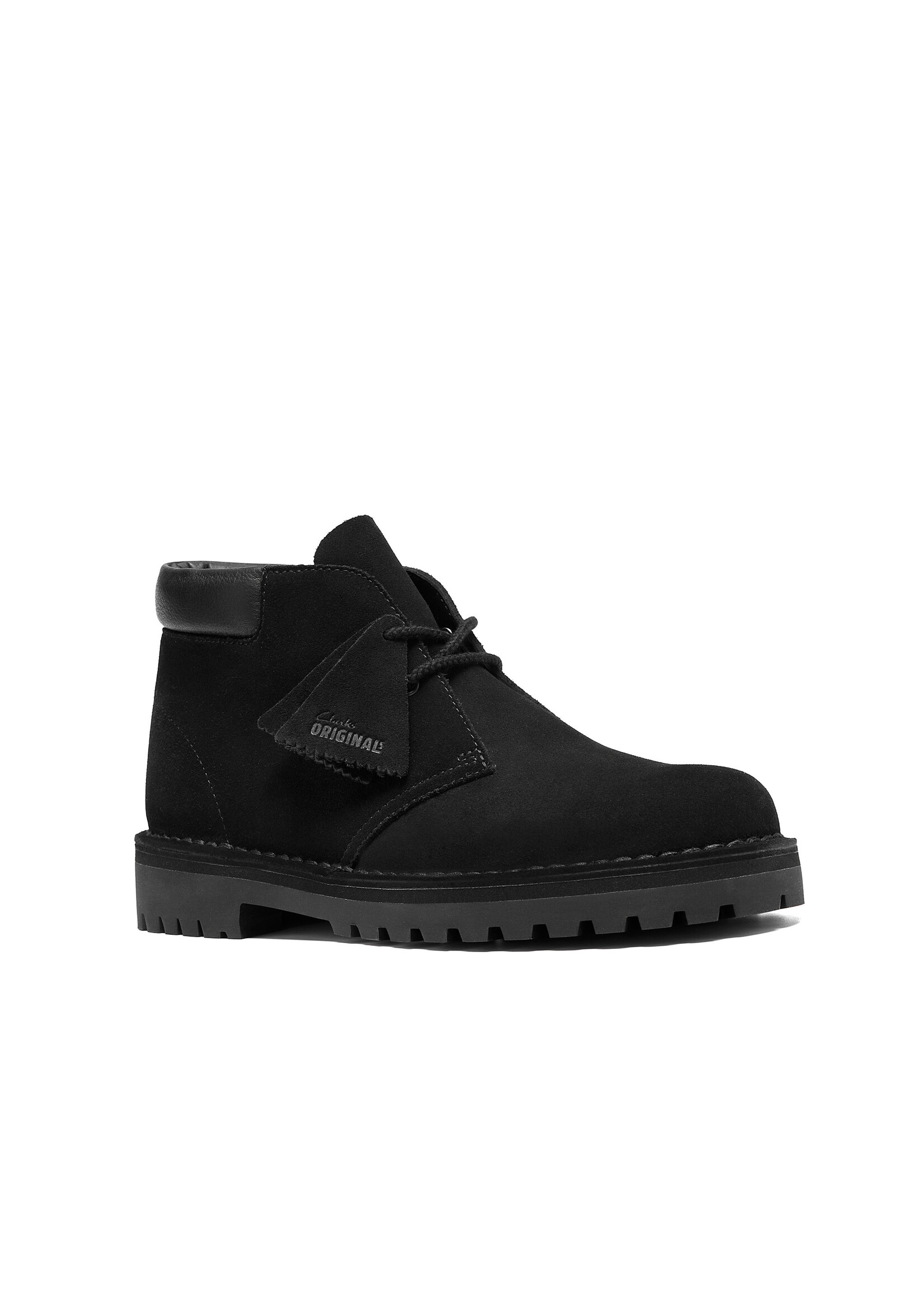 Clarks Originals Desert 2456 Rock in Black Suede. Roomier fit, padded collar, rugged Rock sole, tonal hiking lace. SKU 26327990.