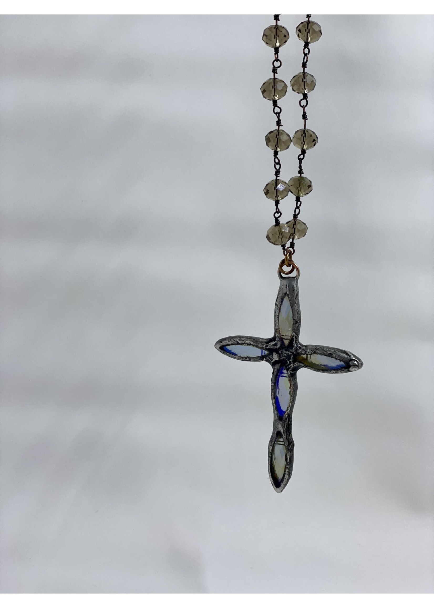 Funky Tulip Designs Hand Soldered Crystal Cross on Smoky Topaz Chain