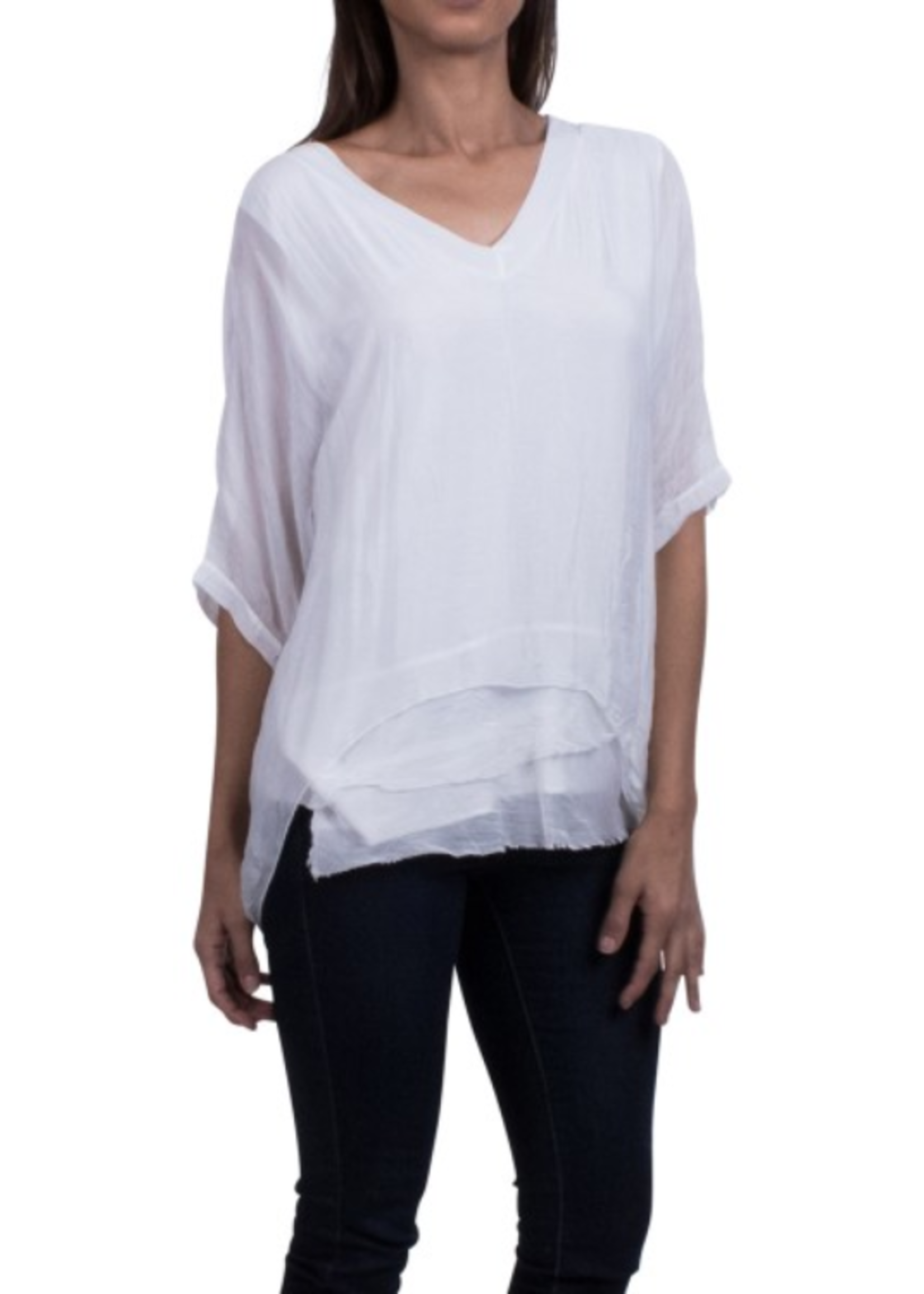 Gigi Moda Silk Kaftan Blouse (White) O/S