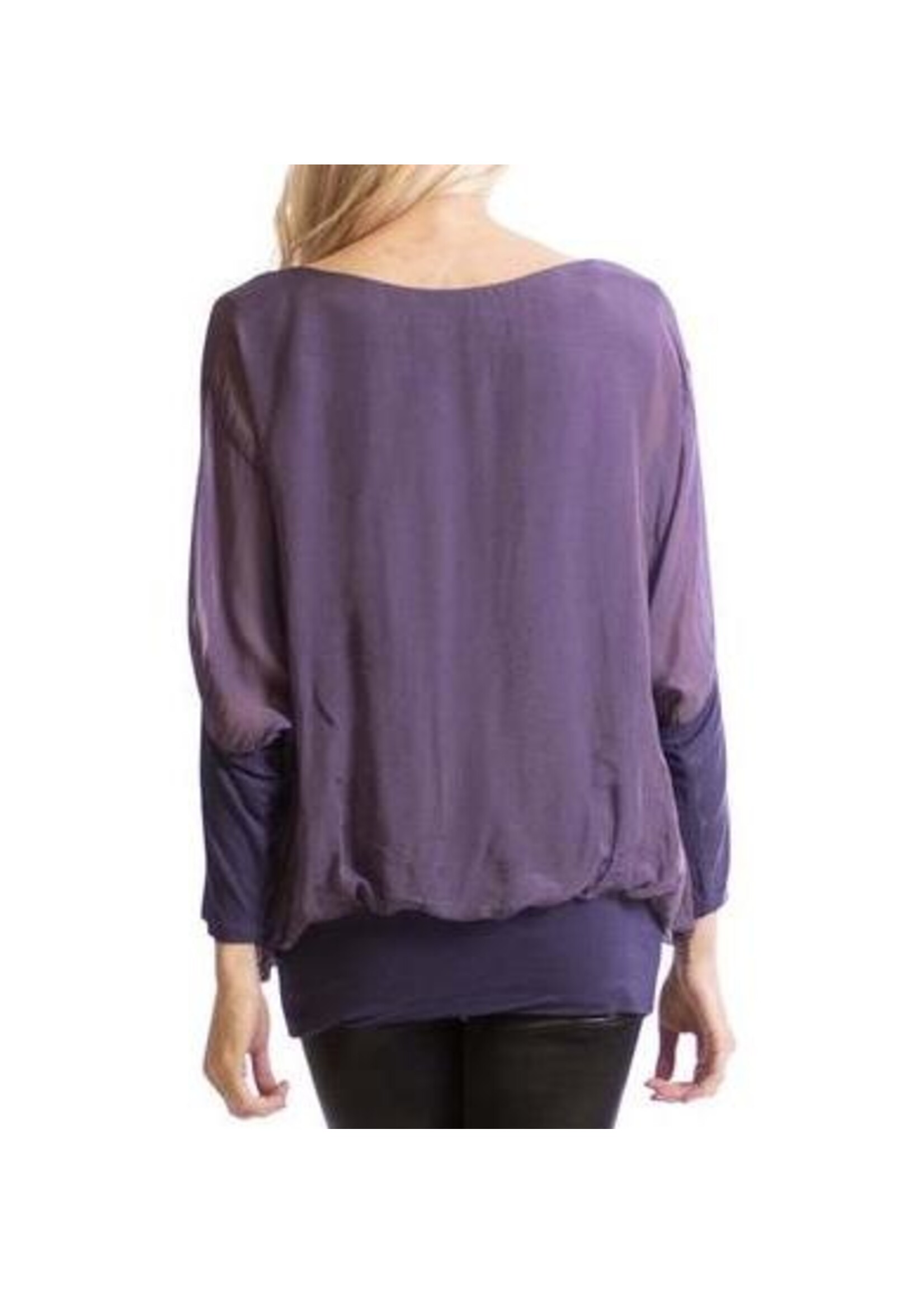 Gigi Moda Silk Blouse w/Bottom Band (Purple)