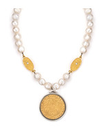 FRENCH KANDE PEARLS WITH GOLD EURO CRYSTAL CUVEE AND DOMINI MEDALLION  PEARLS WITH GOLD EURO CRYSTAL CUVEE AND DOMINI MEDALLION