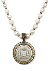 FRENCH KANDE White Pearls And Pyrite Croix Medallion