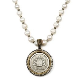 FRENCH KANDE PEARLS AND PYRITE WITH CROIX MEDALLION