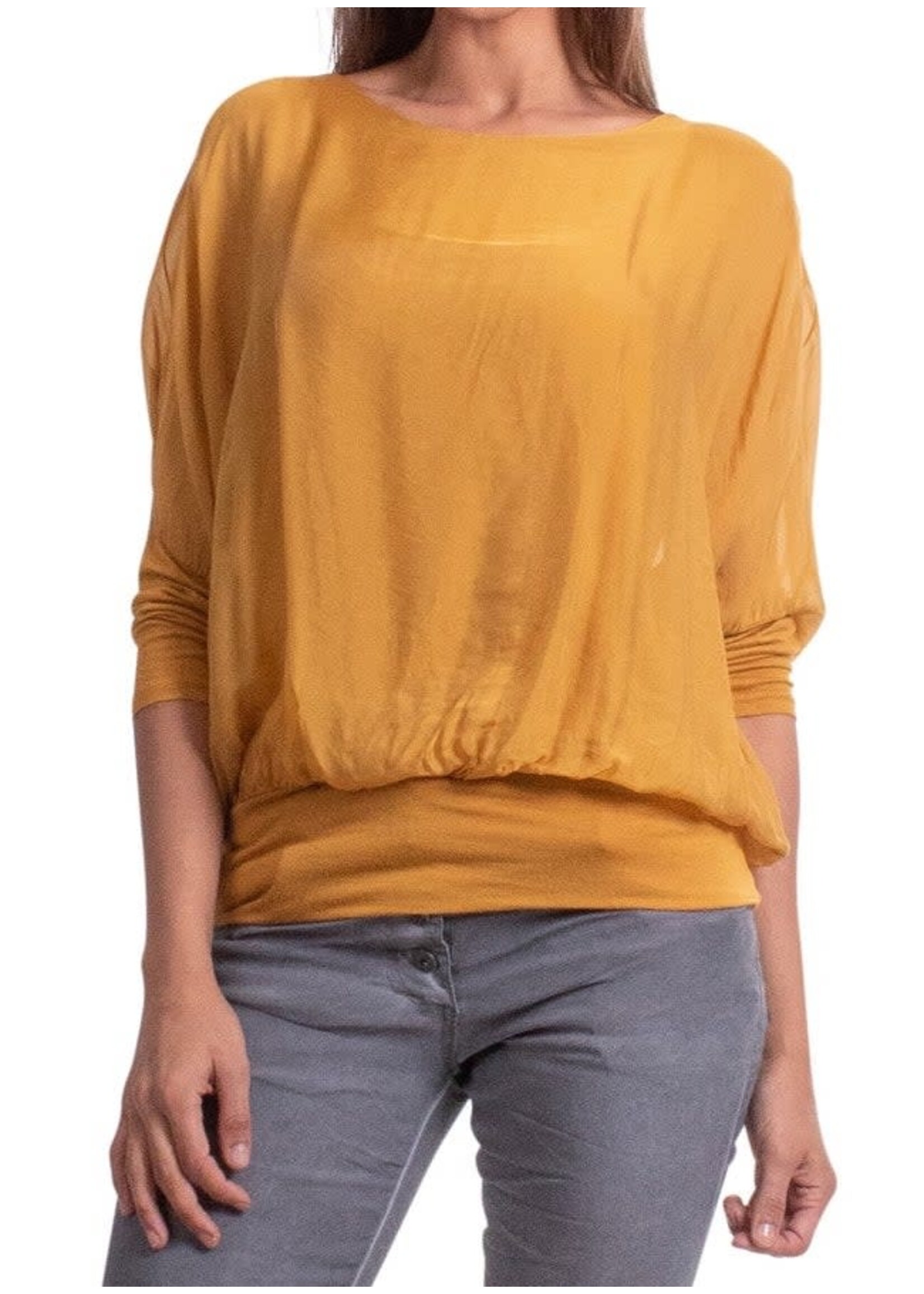 Gigi Moda Silk Blouse w/Bottom Band (Mustard)
