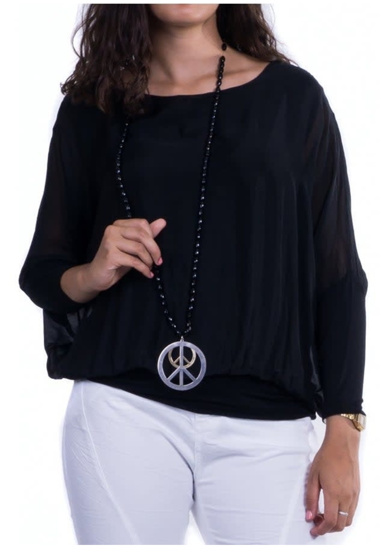 Gigi Moda Silk Blouse w/Bottom Band (One Size Black)