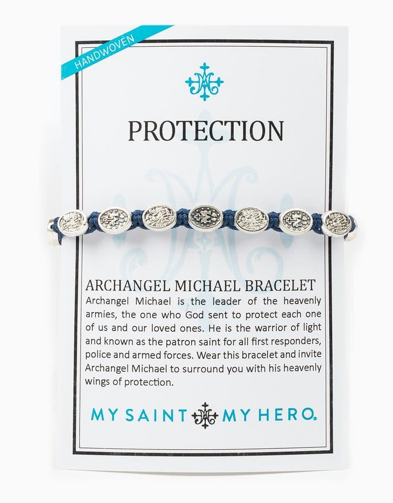 My Saint My Hero Protection Archangel Michael Bracelet (Silver/Tan)