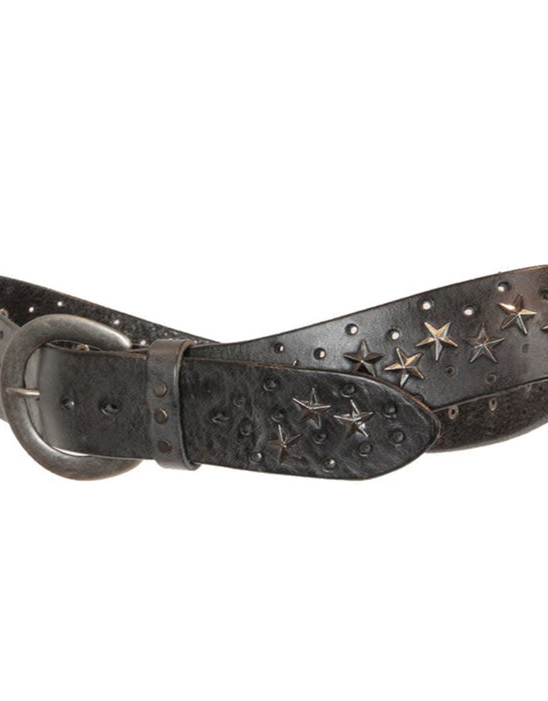 Embrazio Star Curved Leather Belt (Distressed Gray w/Antique Silver)