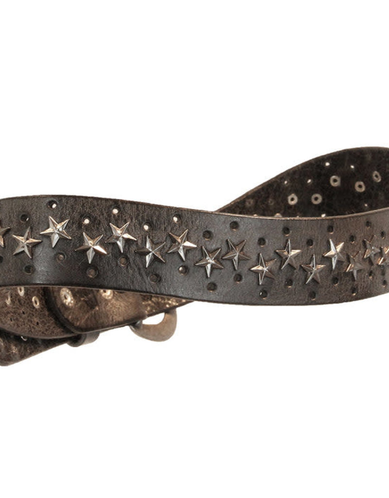 Embrazio Star Curved Leather Belt (Distressed Gray w/Antique Silver)