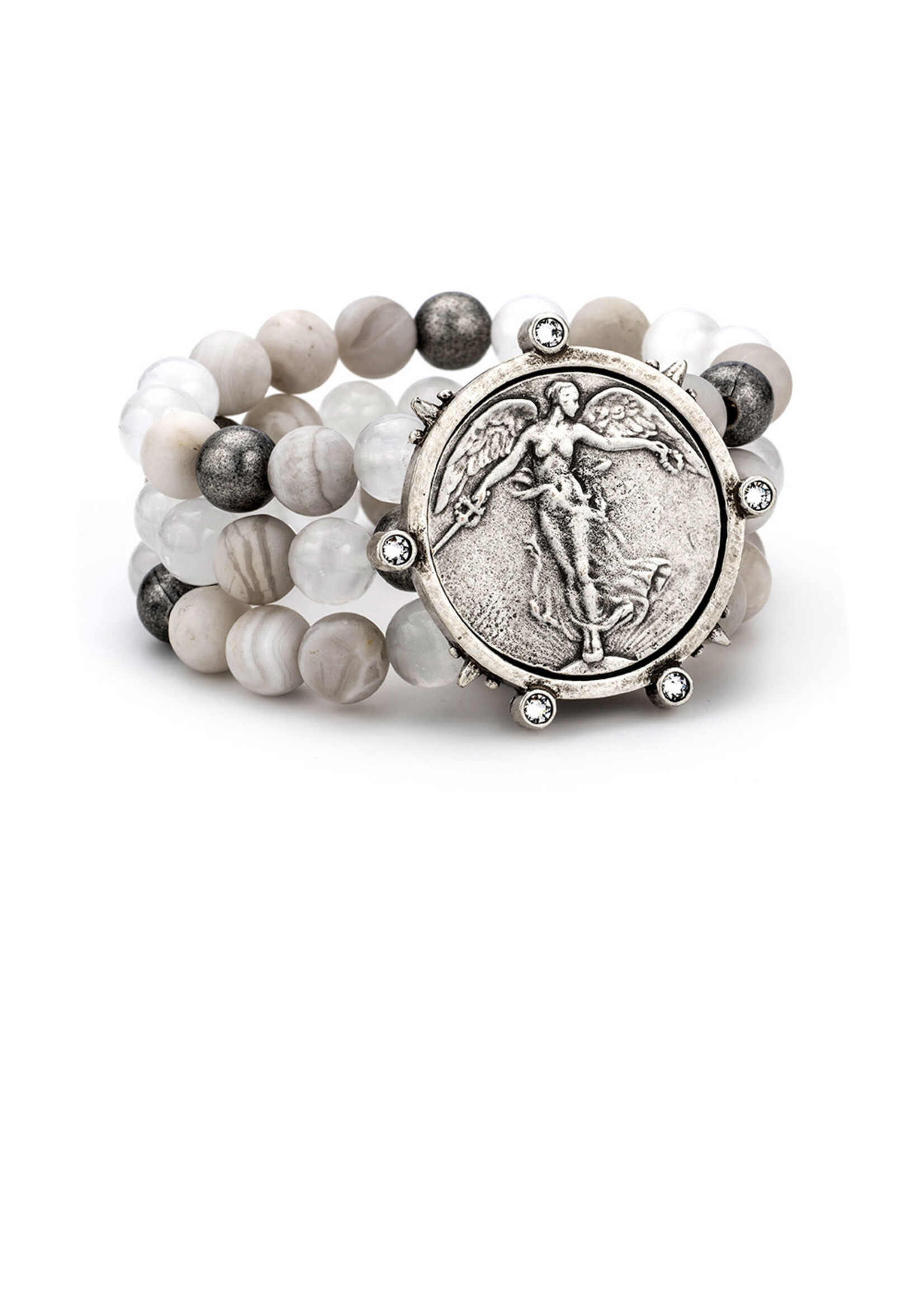 FRENCH KANDE Triple Strand Bracelet Linen  Mix w/ L'ange Medallion