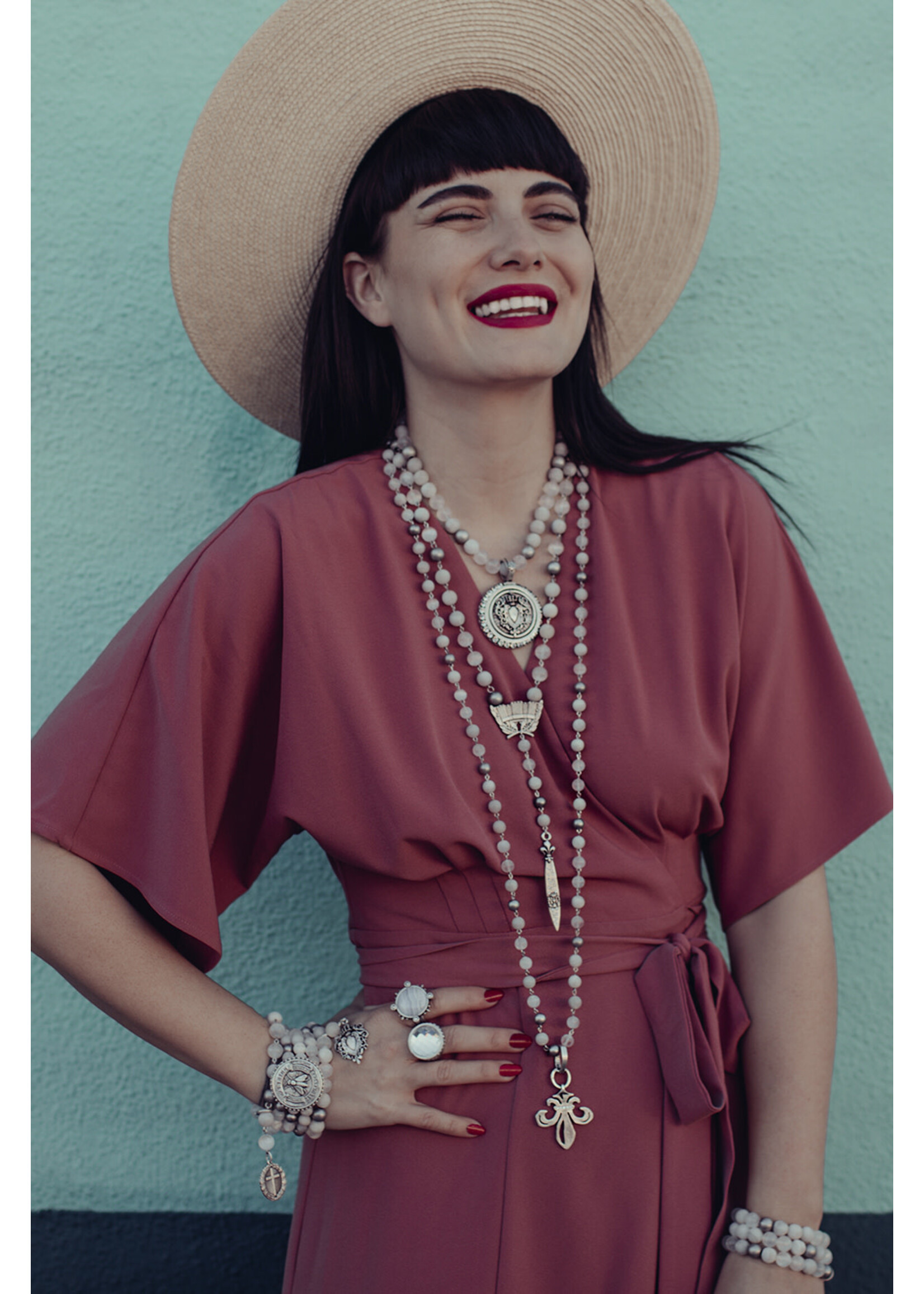 FRENCH KANDE Triple Strand Bracelet Linen  Mix w/ L'ange Medallion