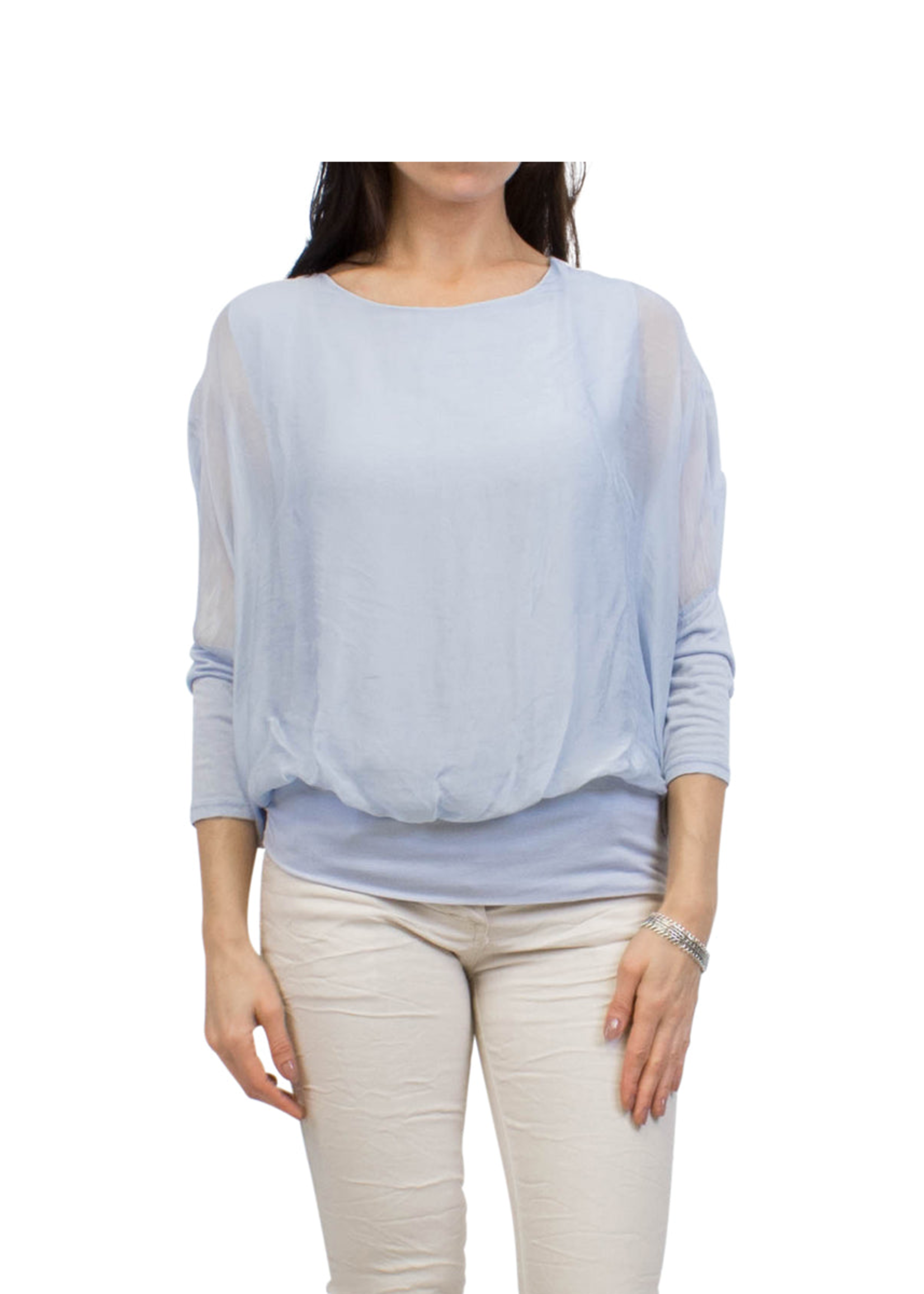 Gigi Moda Silk Blouse w/Bottom Band (Blue O/S)