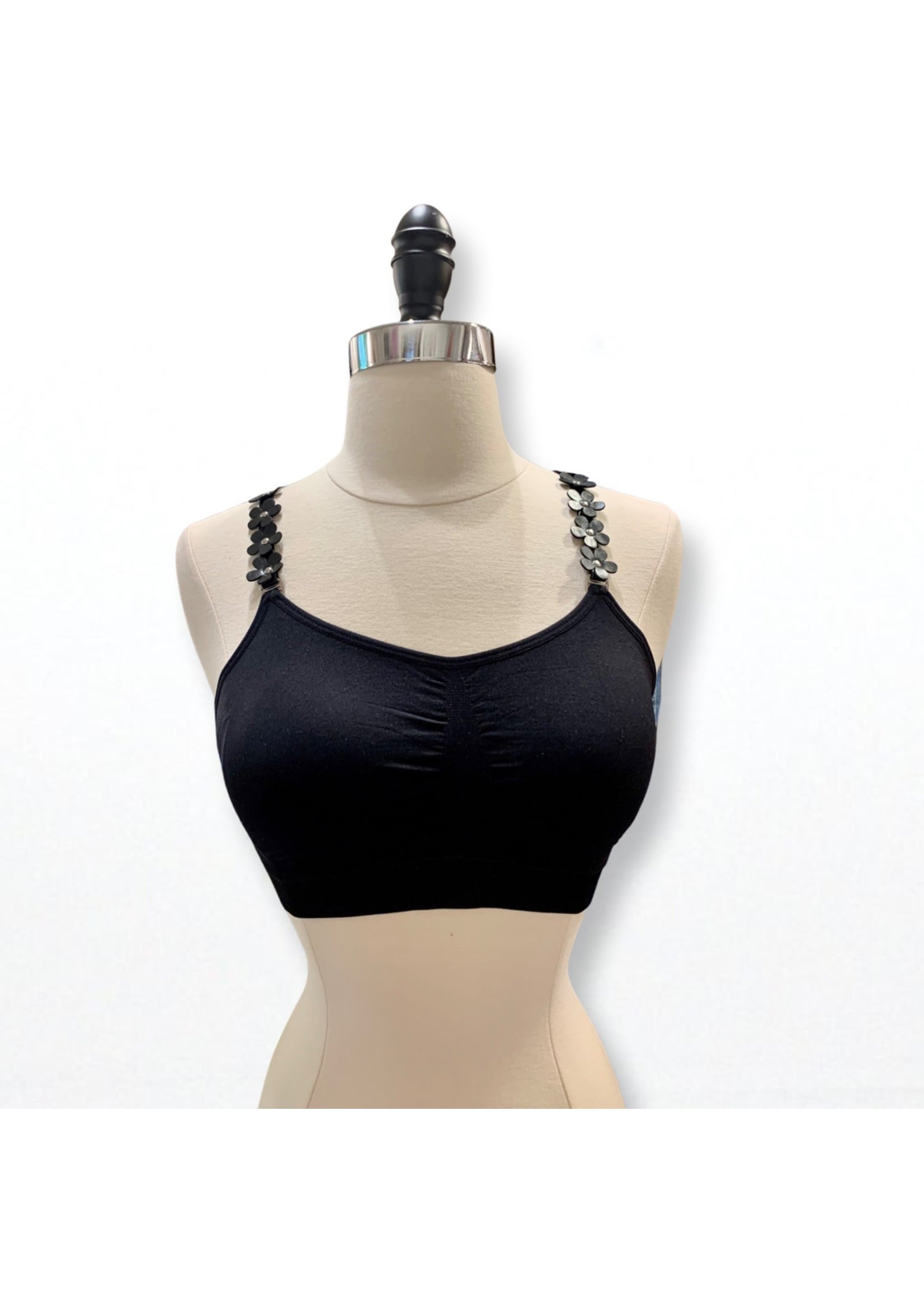 Strap-It Black Bra w/Black Flowers (One Size)