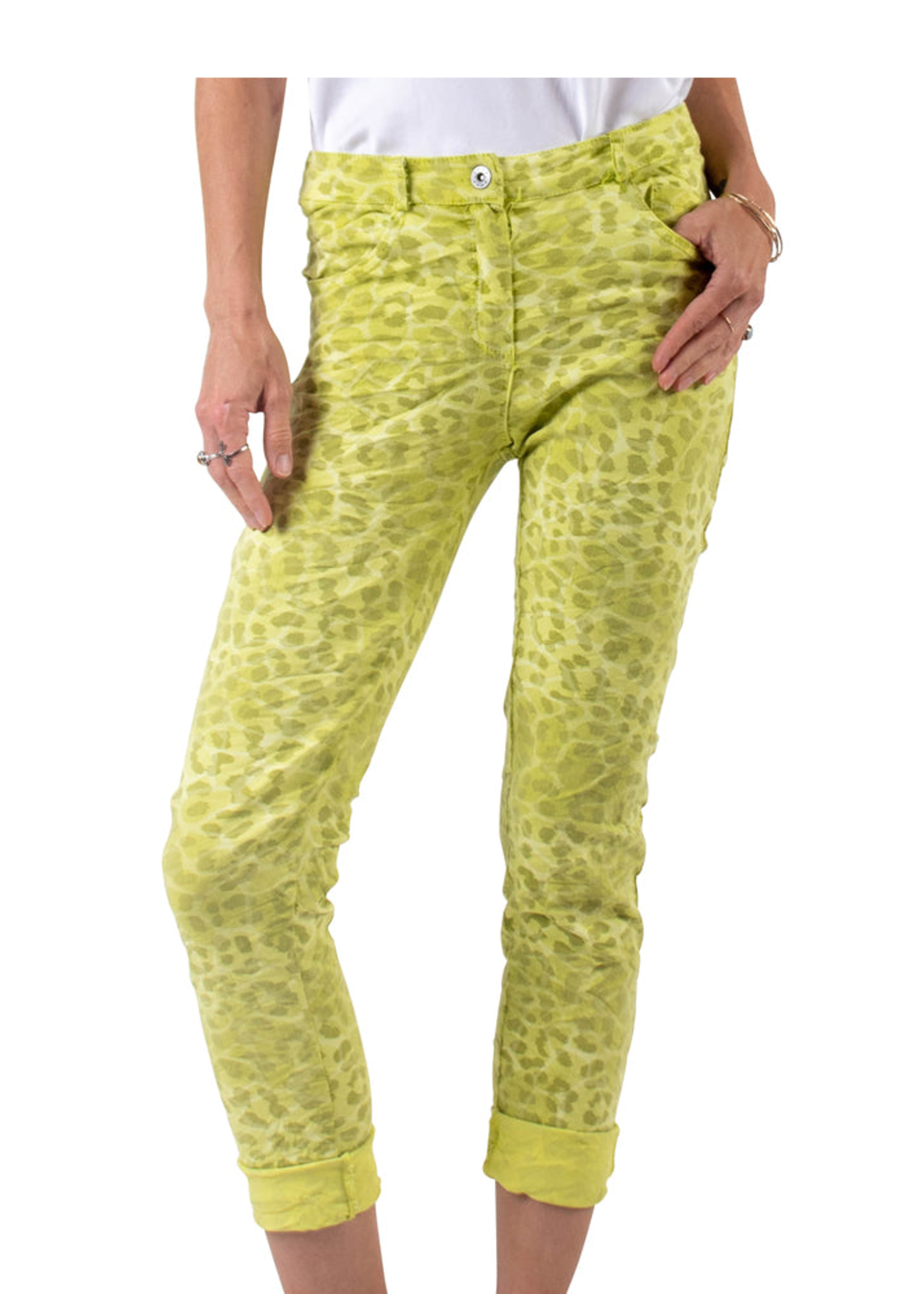 Cheetah Cropped Zip Fly (Lime)