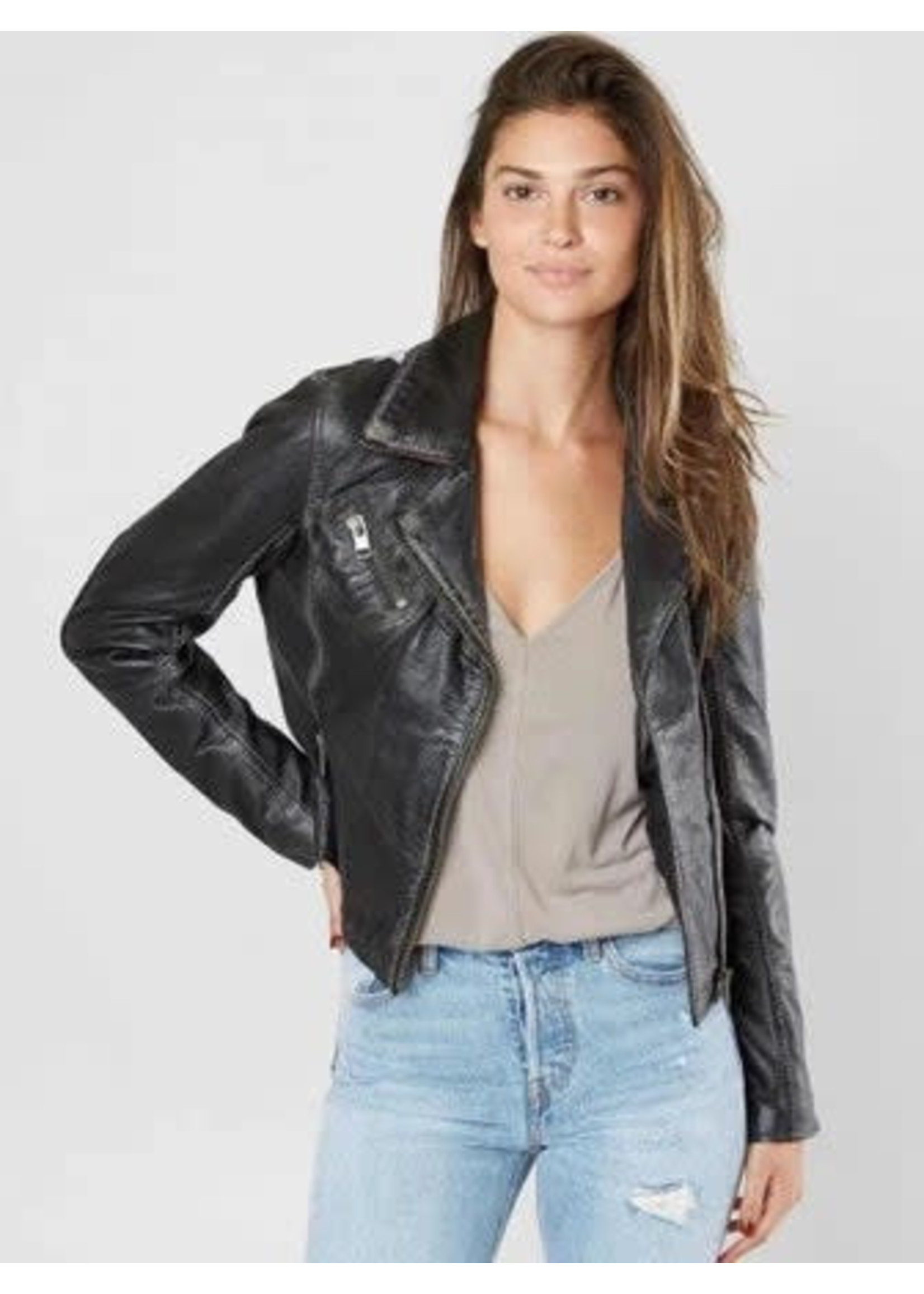 Christy Vintage Black Star Leather Jacket - Tazmaraz