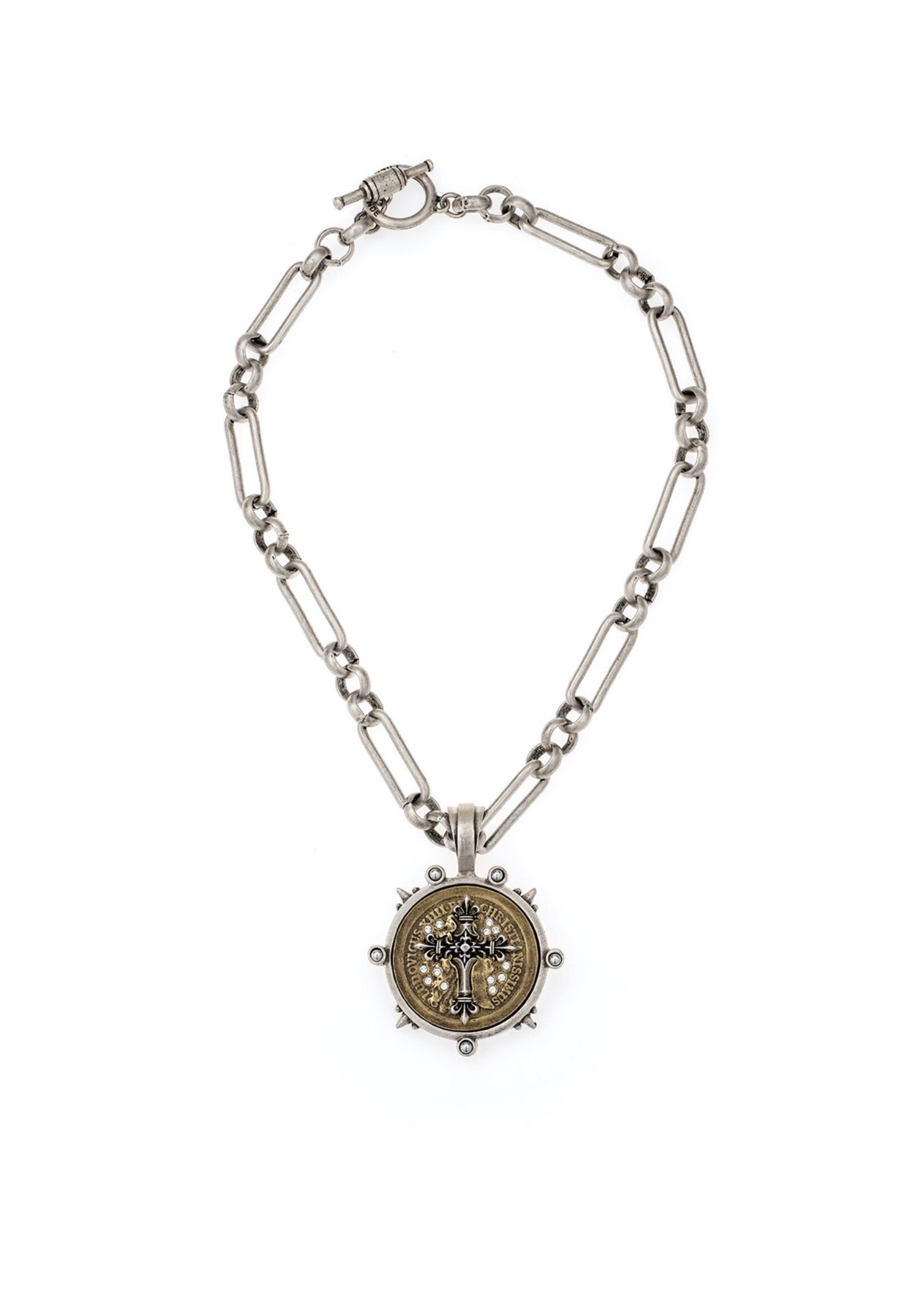 FRENCH KANDE CHABLIS CHAIN WITH REX CROSS STACK MEDALLION