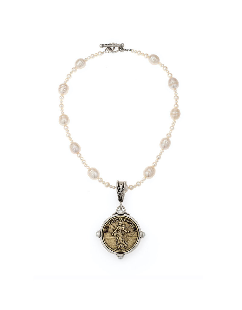 FRENCH KANDE Pearls With Liberty Medallion