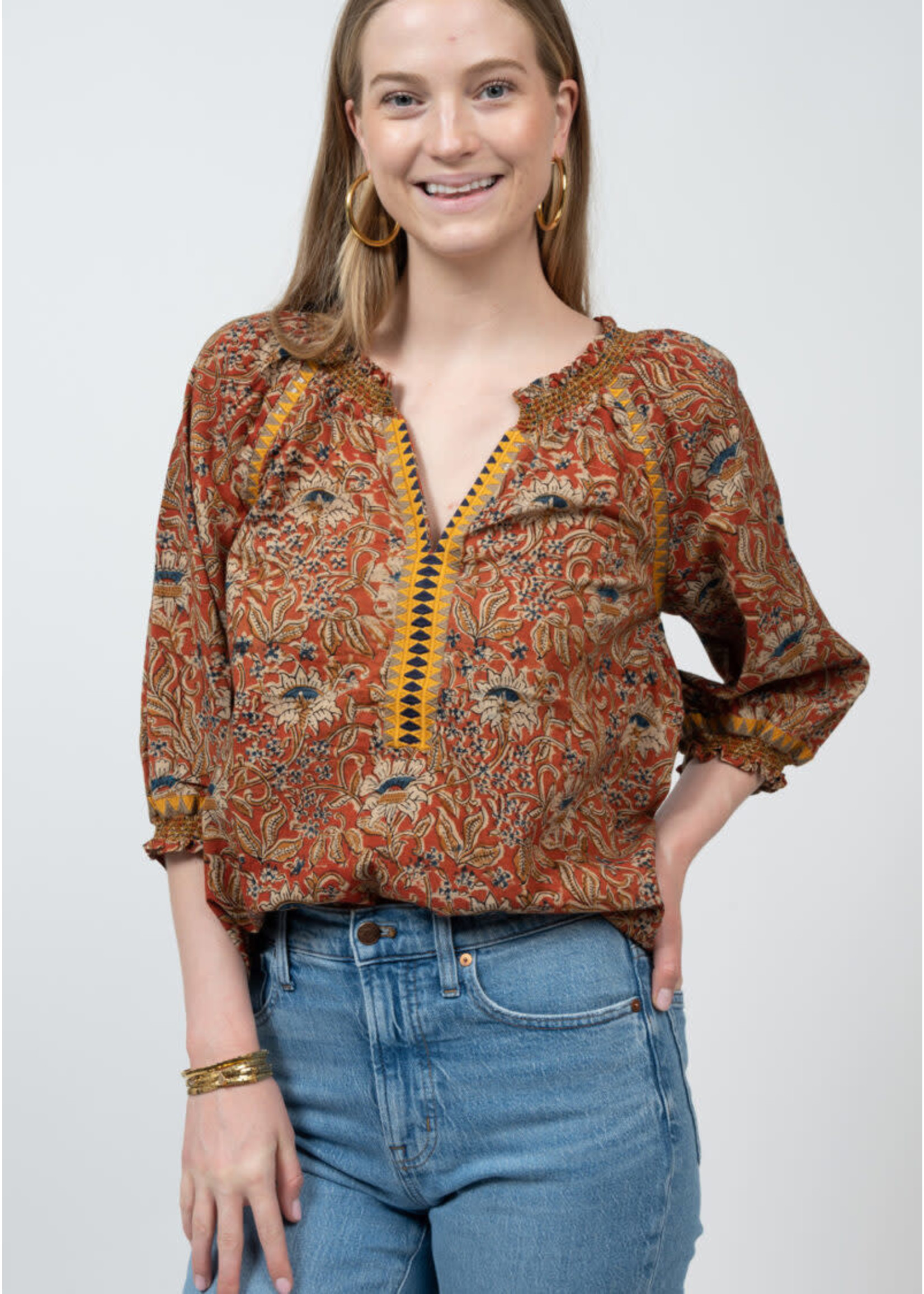 Ivy Jane Batik Floral Embroidered Top