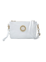 FRENCH KANDE White Leather Crossbody w/Silver Croix Medallion
