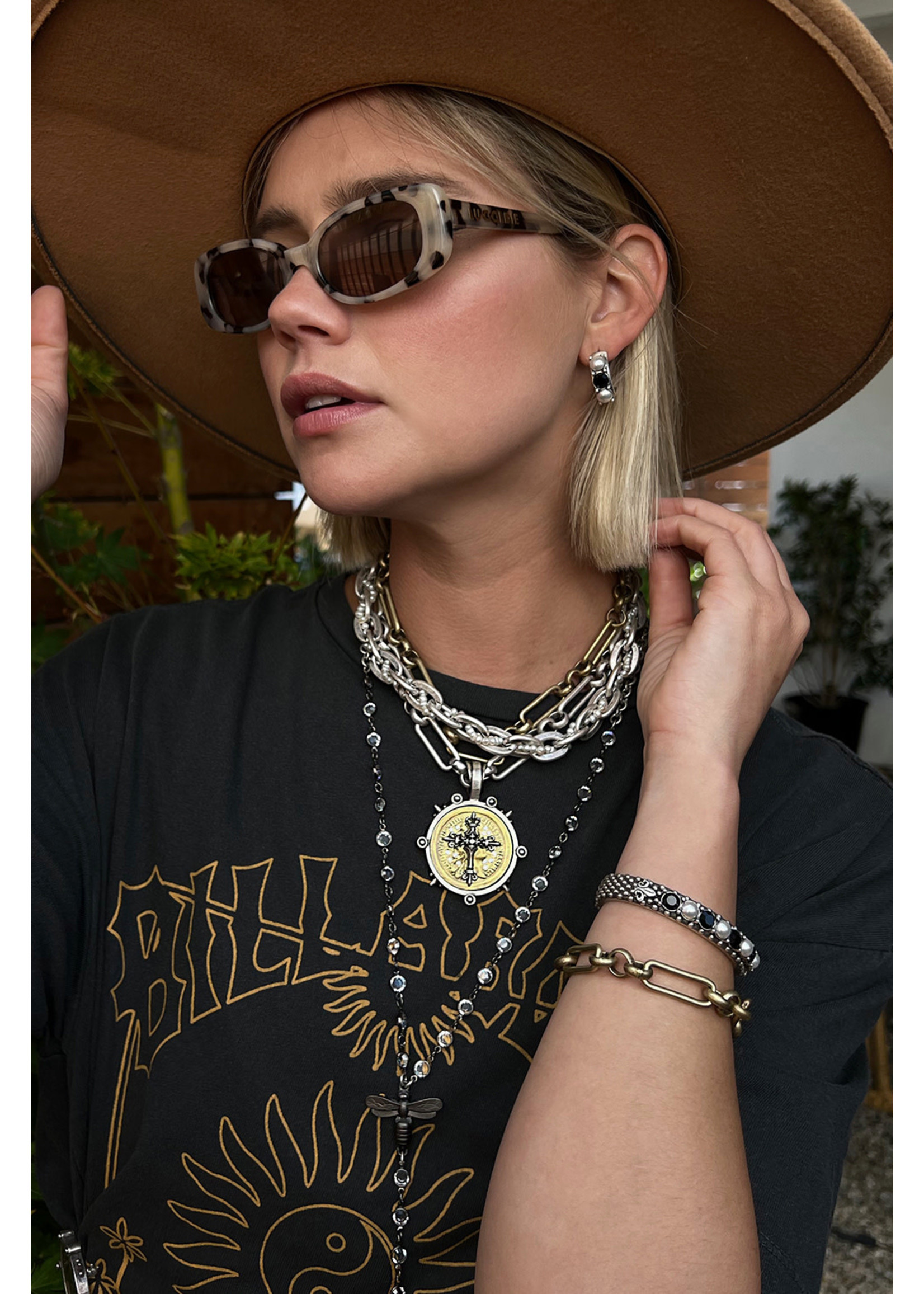 FRENCH KANDE 17" Silver Lourdes chain w/Micro Pearls