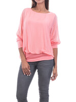 Gigi Moda Silk Blouse w/Bottom Band (Coral) O/S
