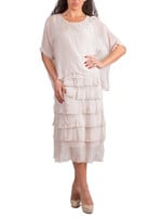 Gigi Moda Maxi Scoop Neck Silk Dress w/ Ruffle Skirt (Cream) O/S