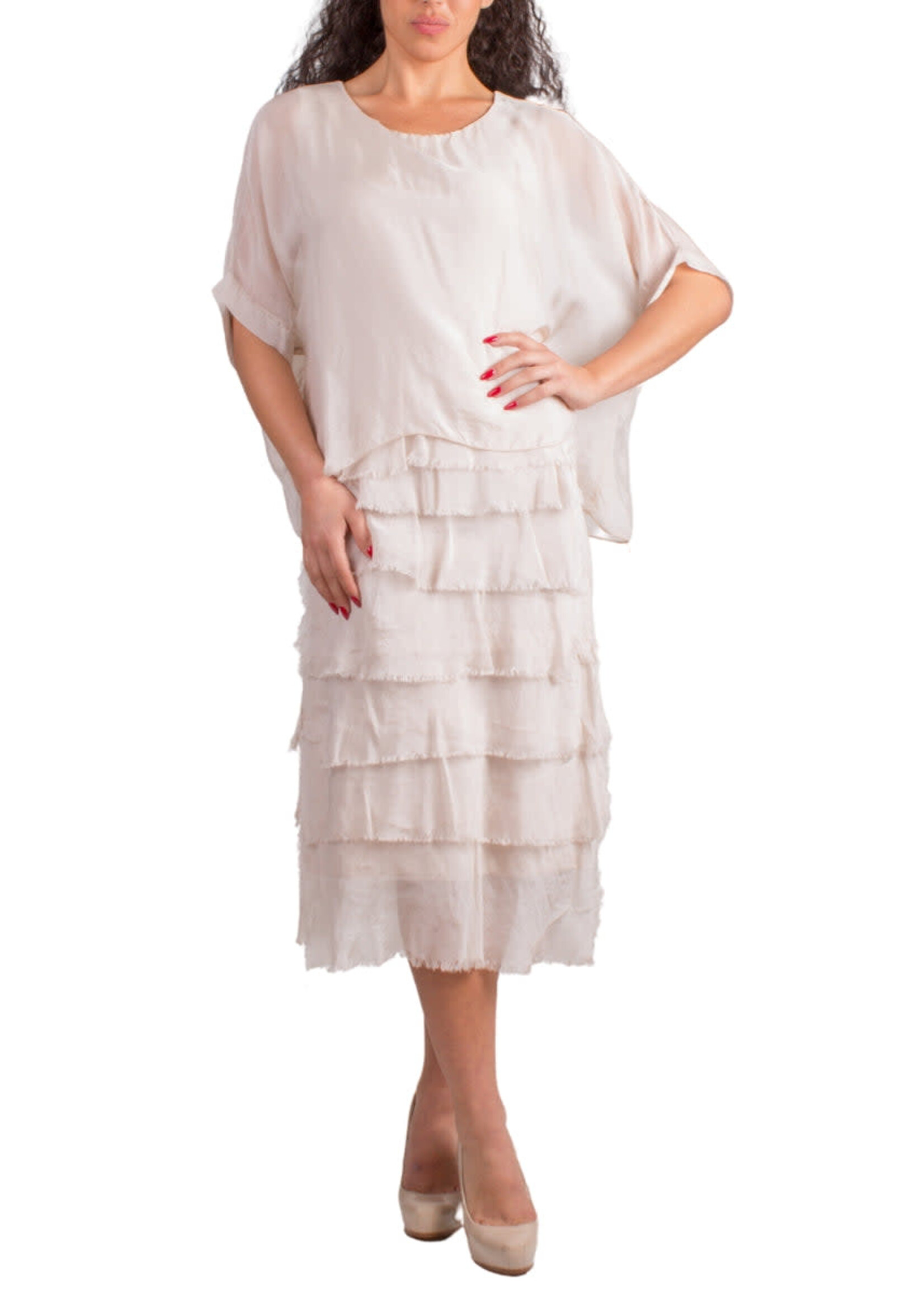 Gigi Moda Maxi Scoop Neck Silk Dress w/ Ruffle Skirt (Cream) O/S