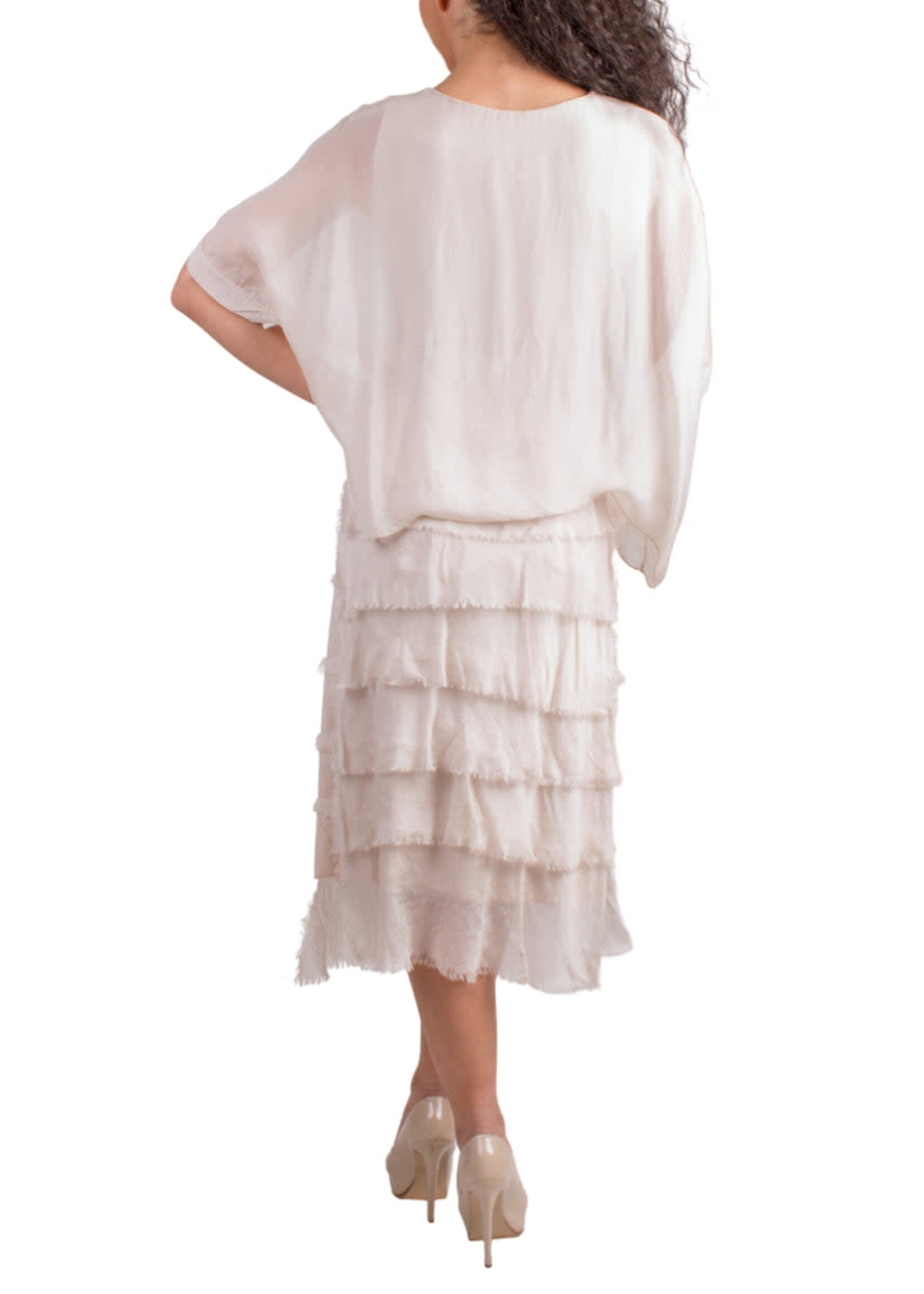 Gigi Moda Maxi Scoop Neck Silk Dress w/ Ruffle Skirt (Cream) O/S