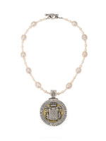 FRENCH KANDE PEARLS WITH ENAMEL MONT JOYE MEDALLION AND AUSTRIAN CRYSTAL