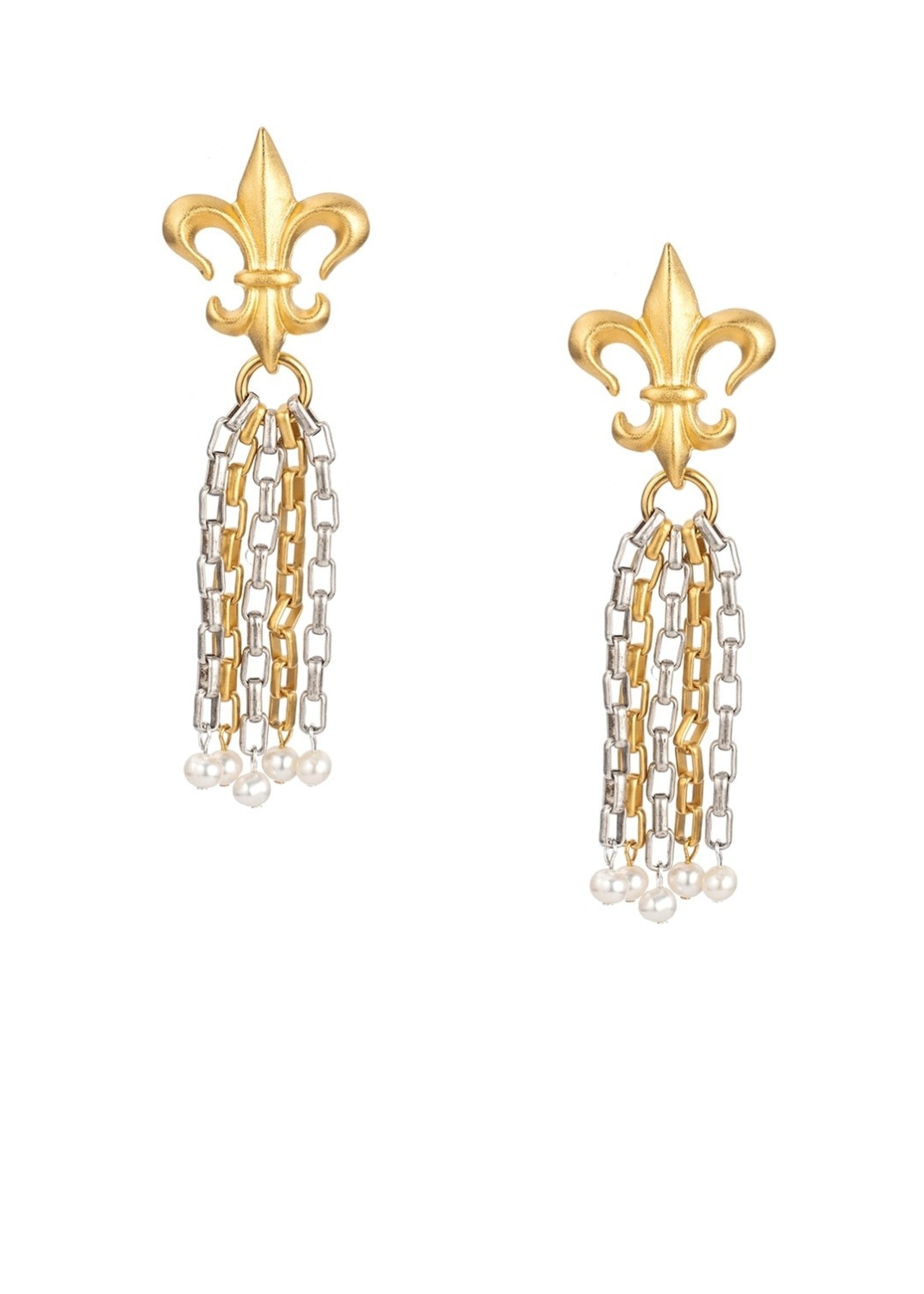FRENCH KANDE GOLD FLEUR TASSEL EARRINGS WITH MICRO PEARLS