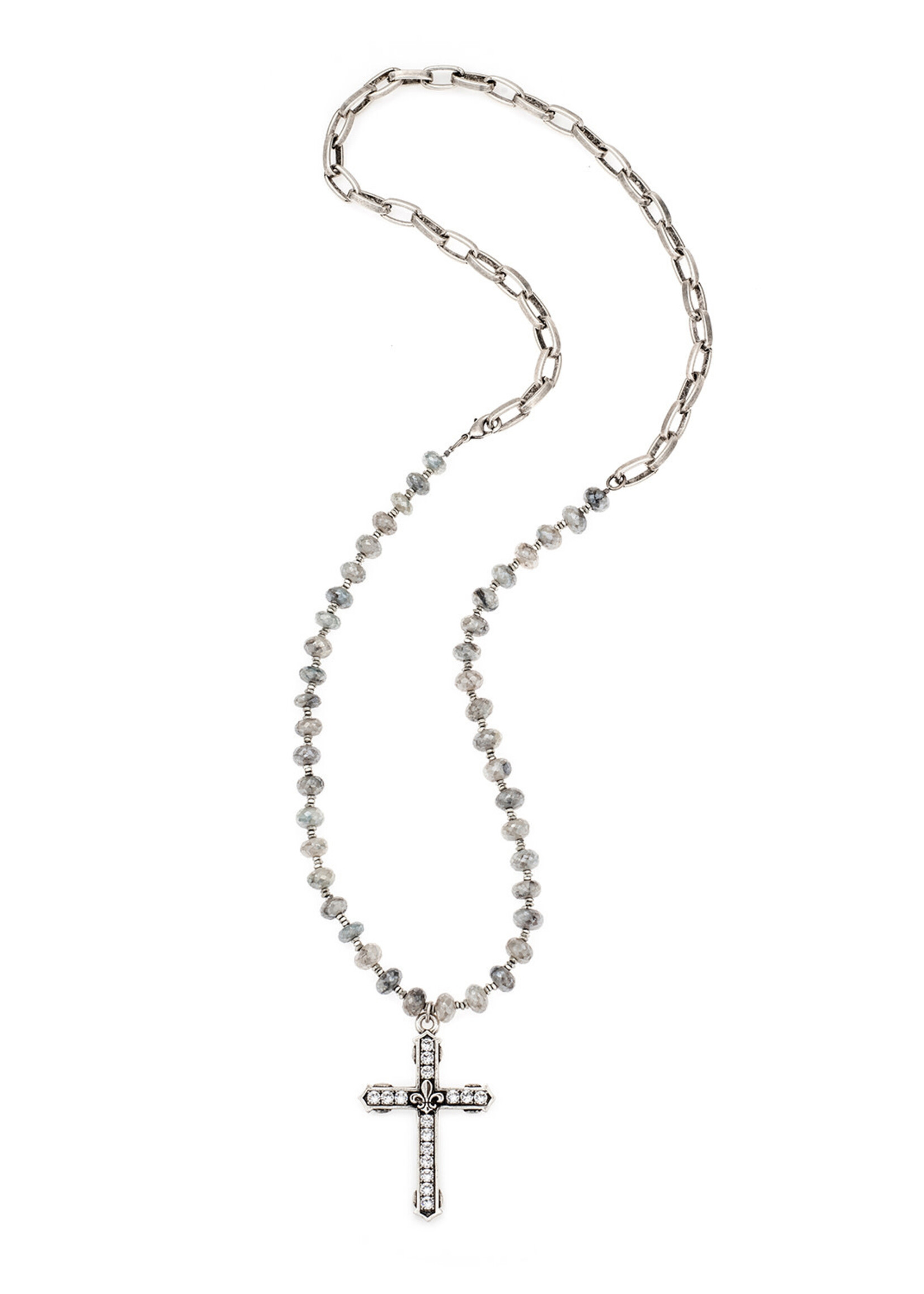 FRENCH KANDE Silverite & Silver Hieshi w/ Lyon Chain & Austrain Crystal