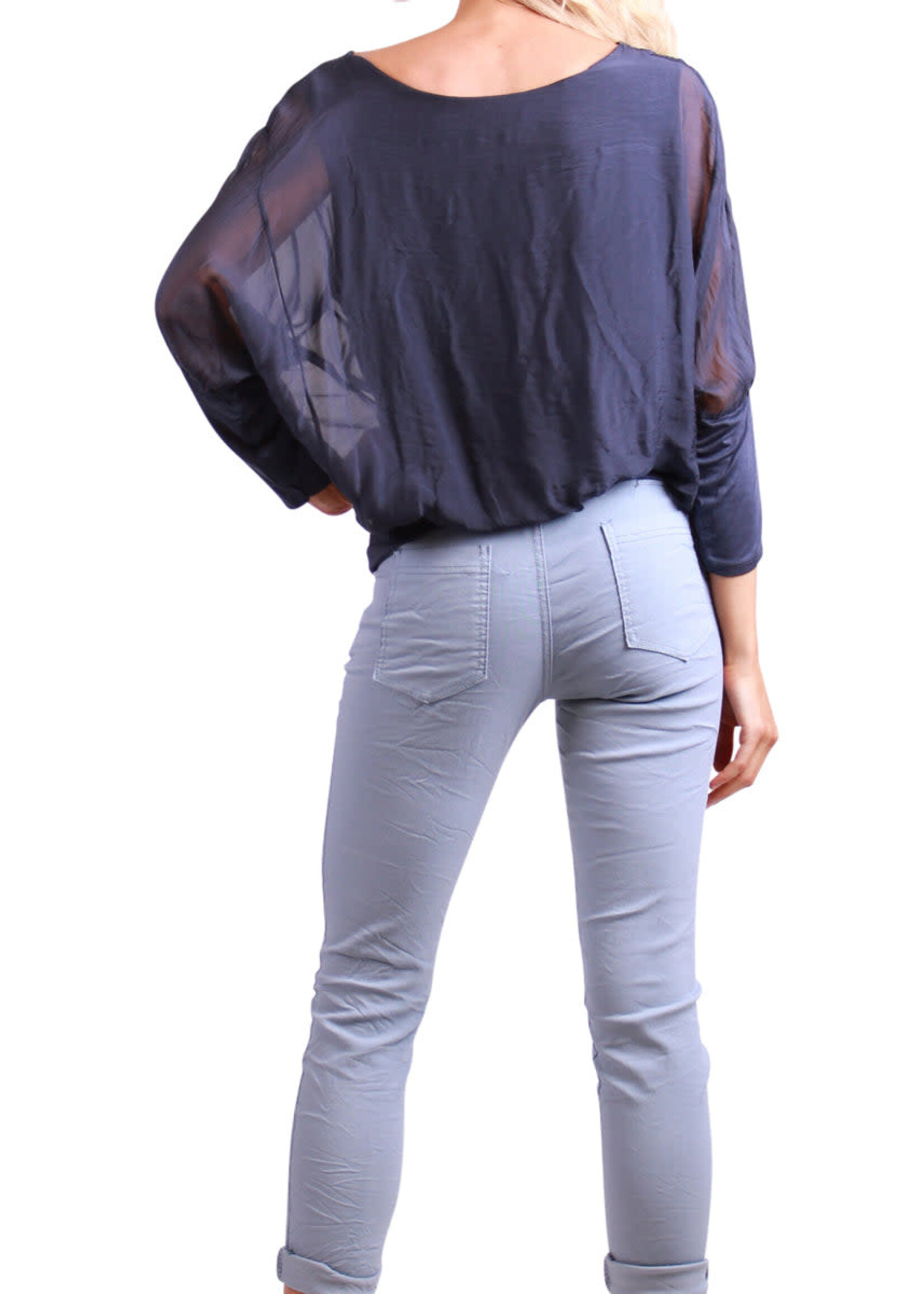 Gigi Moda Silk Blouse w/Bottom Band (Navy) O/S