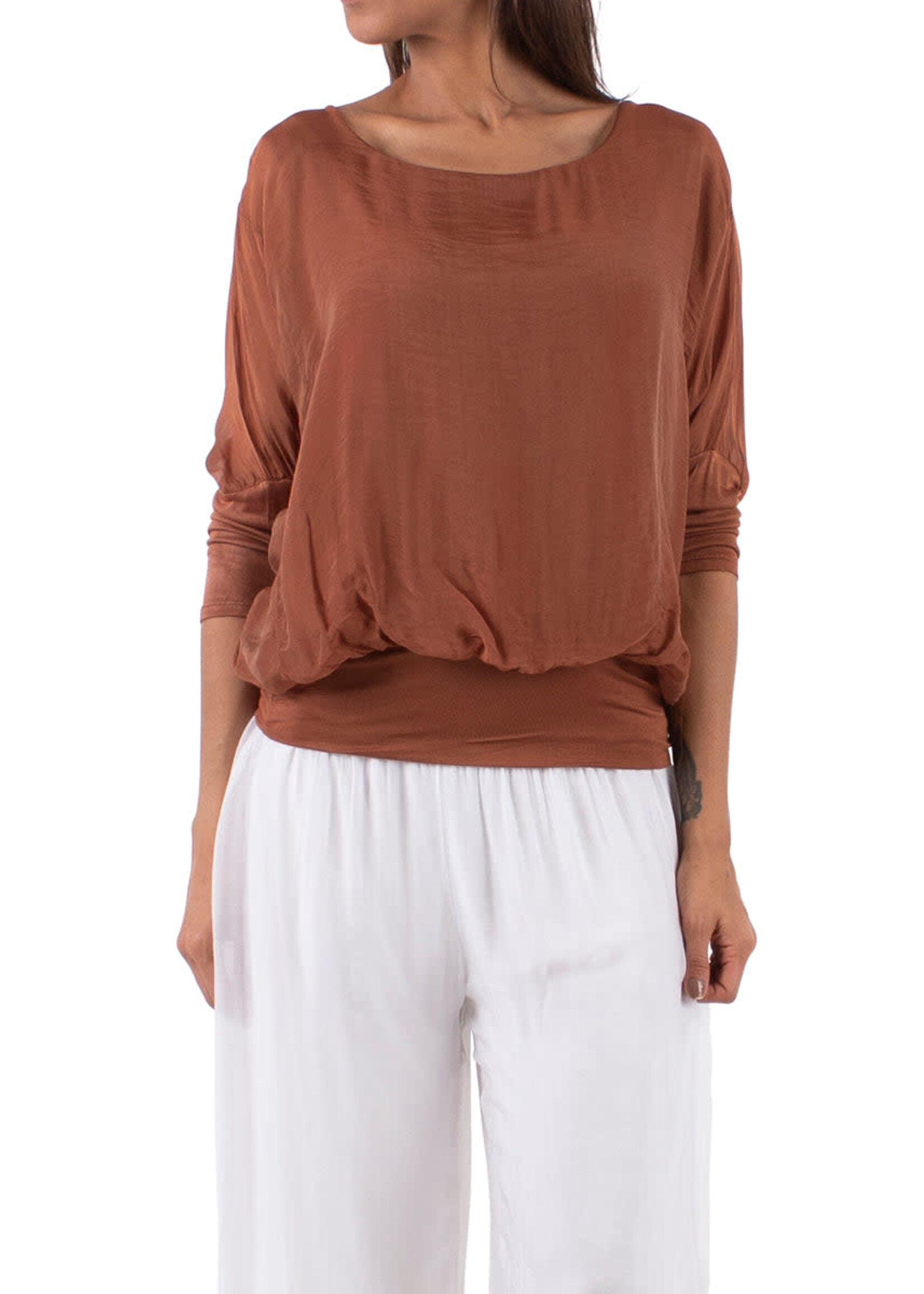 Gigi Moda Silk Blouse w/ Bottom Band (Rust)