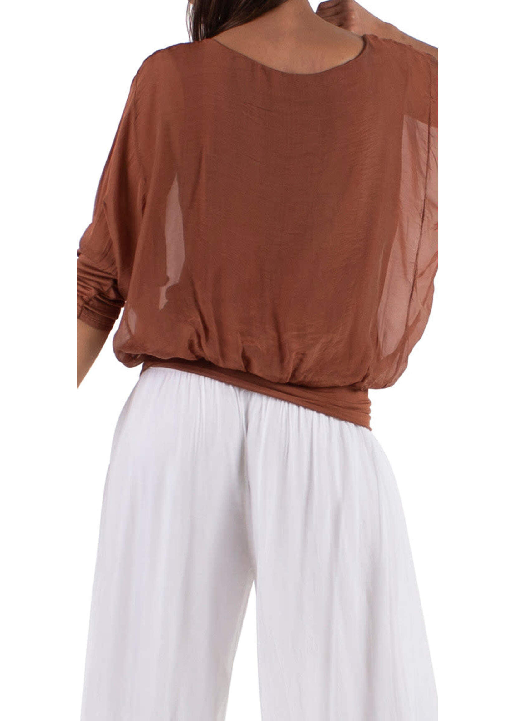 Gigi Moda Silk Blouse w/ Bottom Band (Rust)