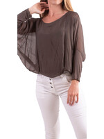 Gigi Moda Silk Blouse w/ Bottom Band (Chocolate) O/S