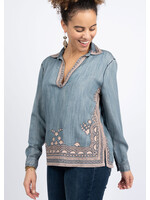 Ivy Jane Popover Embrioidered Top Indigo